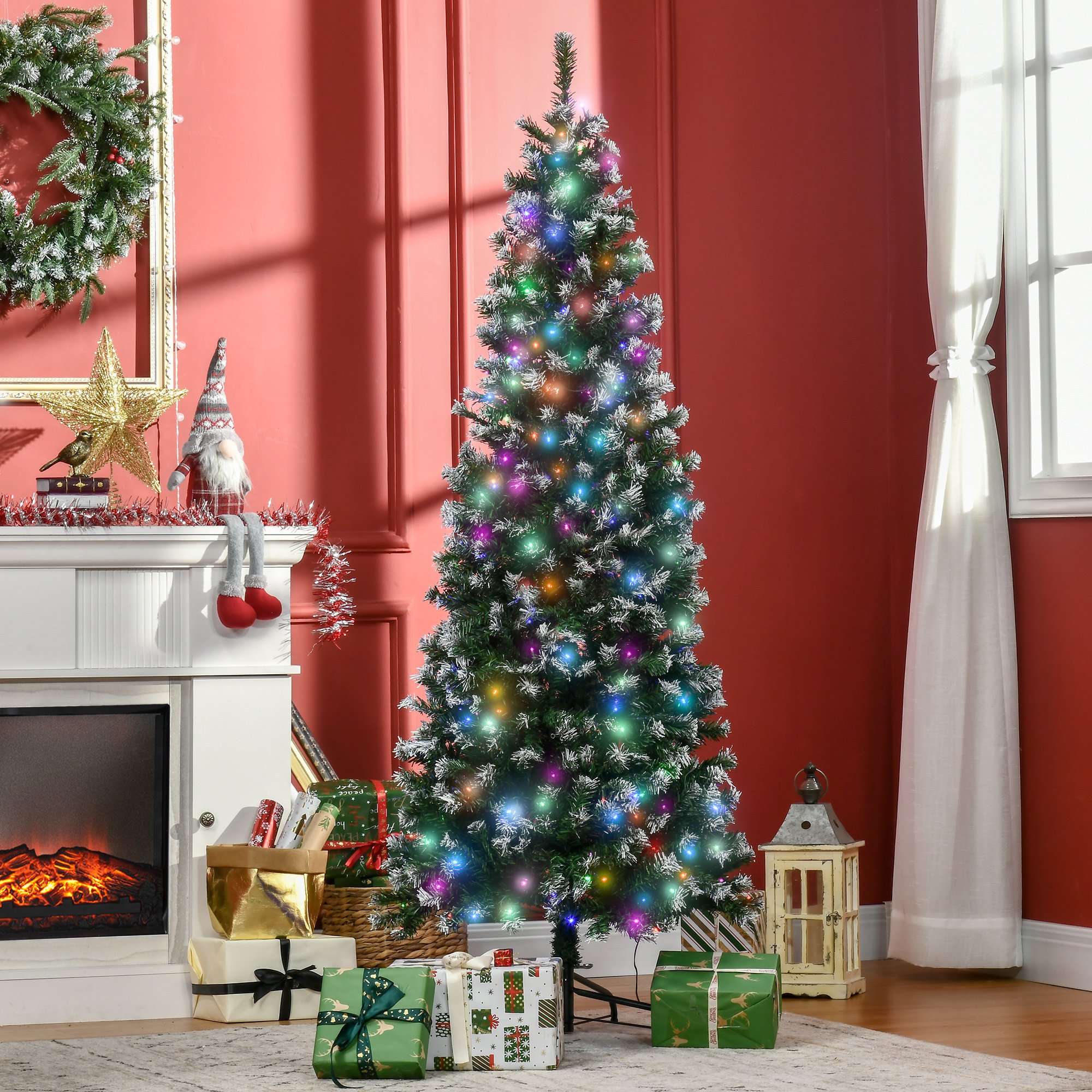 HOMCOM 6ft Prelit Slim Pencil Artificial Christmas Tree - Green