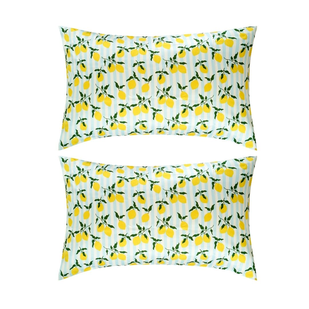 SMUG Satin Pillowcase Set - Lemon Stripe Print