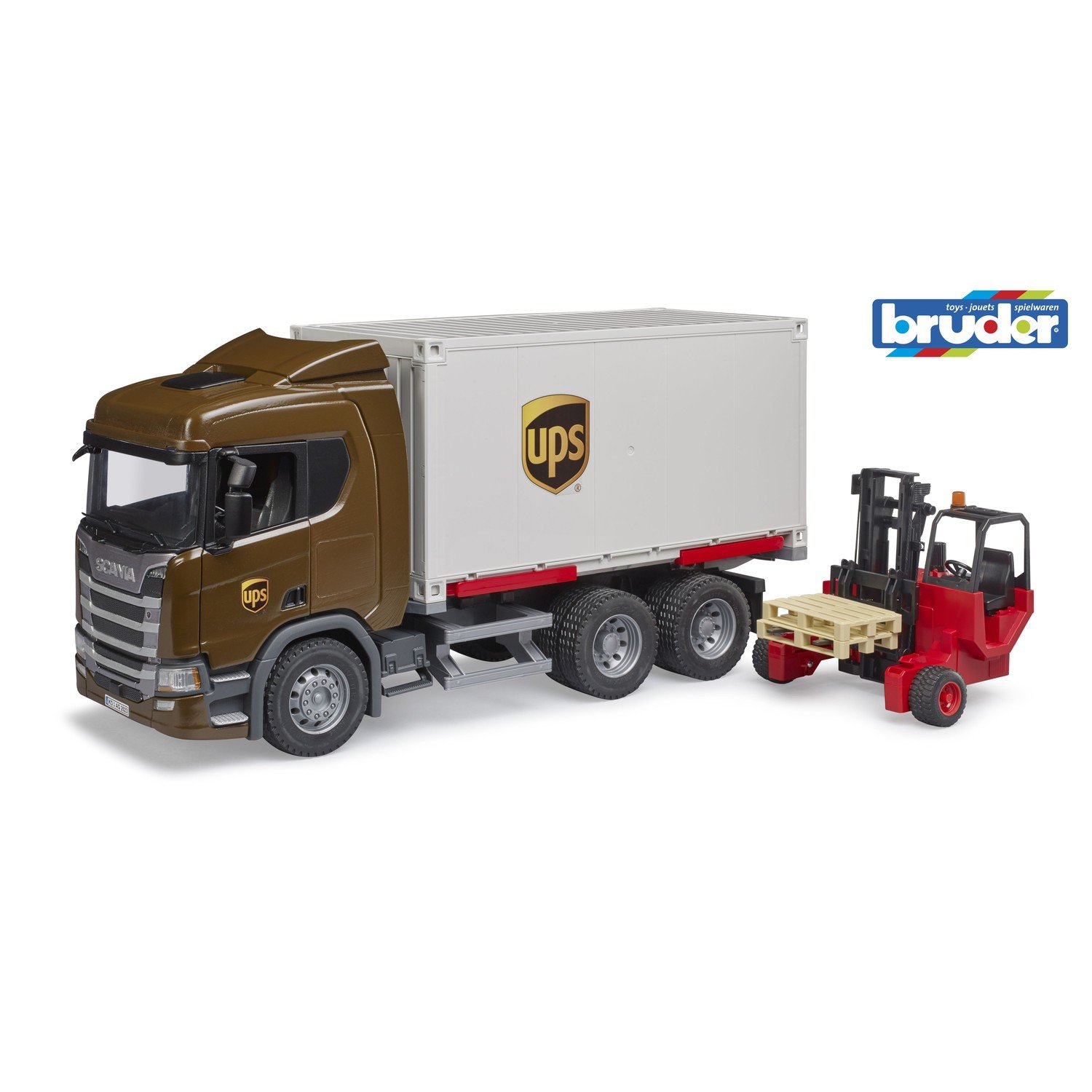 Bruder Scania Super 560R UPS Logistic Truck with Forklift Childrens Toy Model