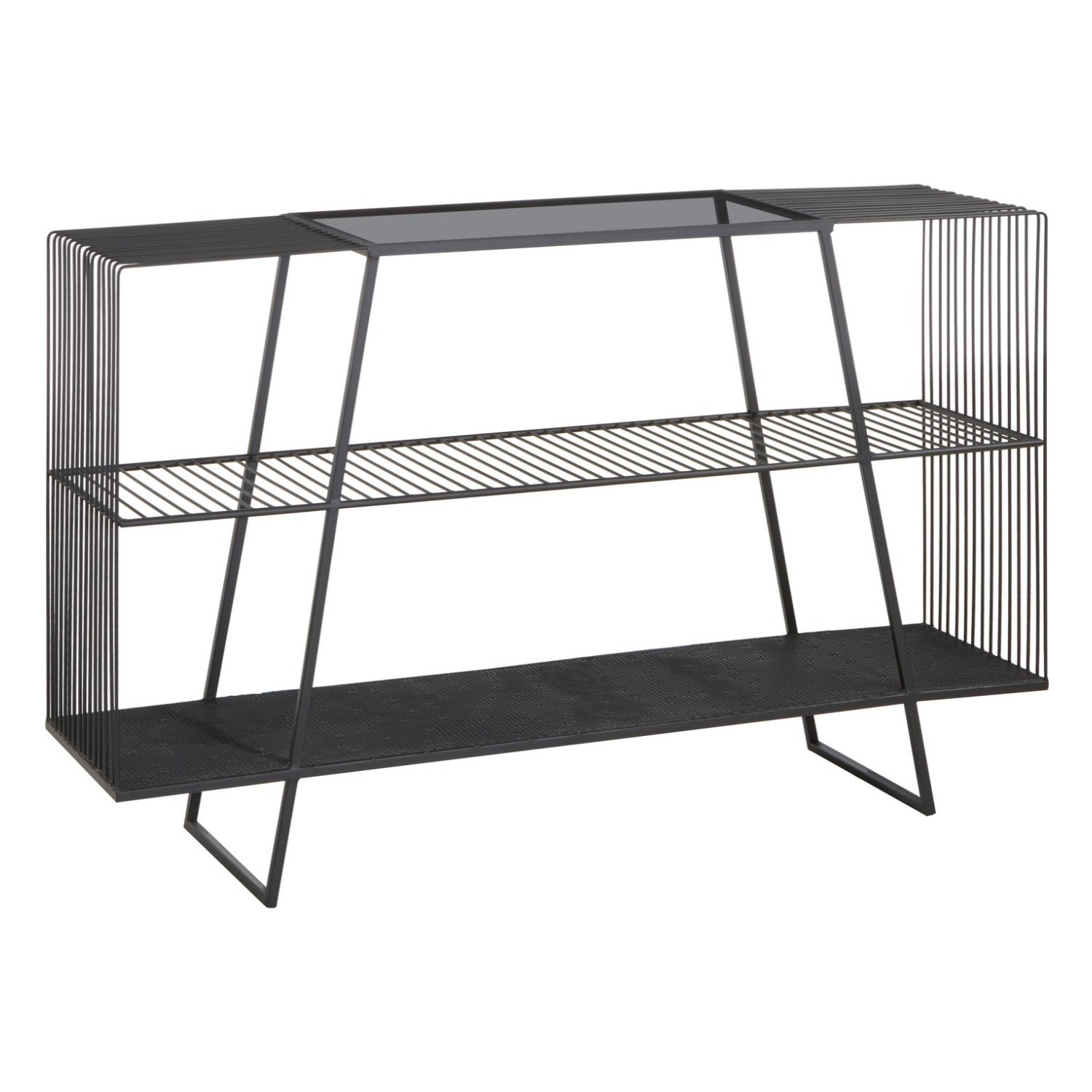 Orsina Trento Glass Wireframe Console Table – Grey & Black