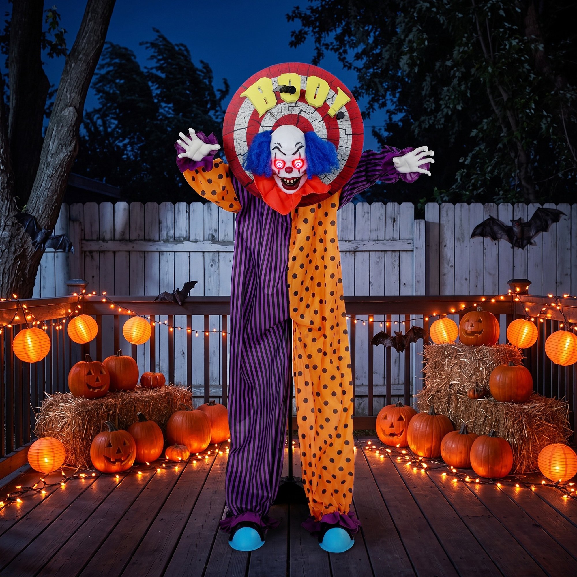 HOMCOM 5.5ft Animated Halloween Talking Circus Clown Decoration-Multicoloured