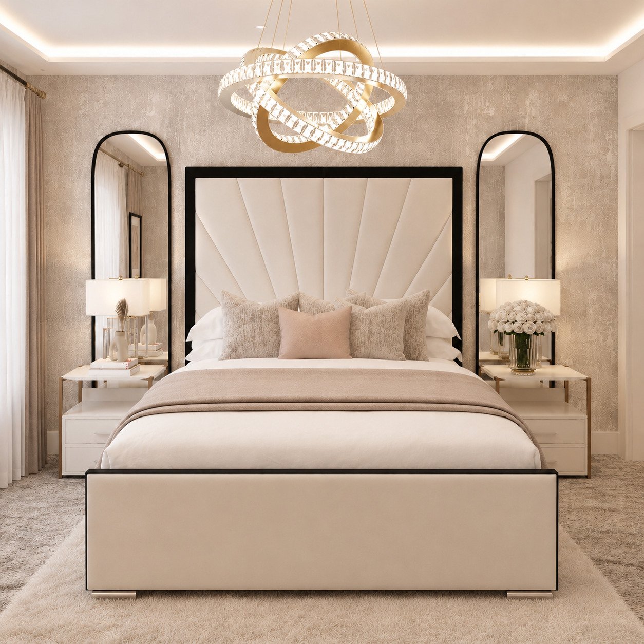 Bed Choices Palace Kingsize Sunburst Bed Frame With 70" Headboard - Beige