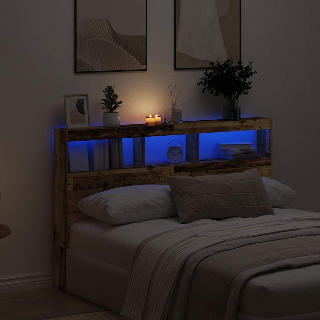 Walplus Engineered Wood LED Headboard Cabinet - Dark Wood - 160 x 17 x 102 cm