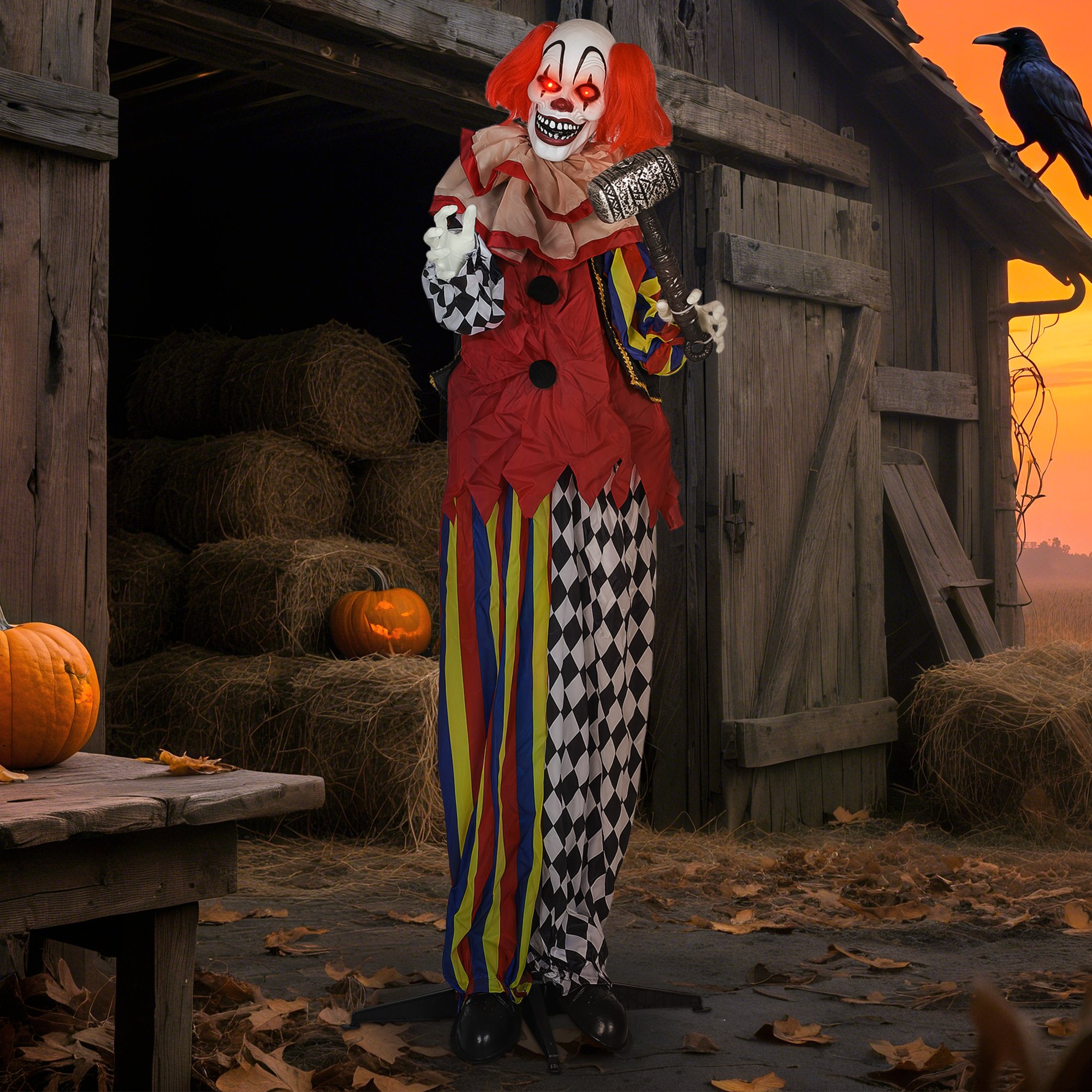 Outsunny 5.7ft Animated Halloween Talking Circus Clown Decoration-Yellow