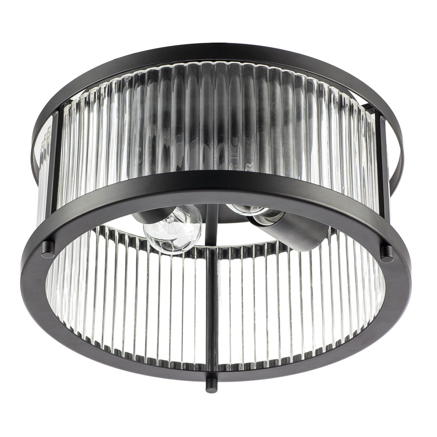 Happy Homewares Sleek Matte Black Flush with Fluted Ribbed Ceiling Light - 30cm
