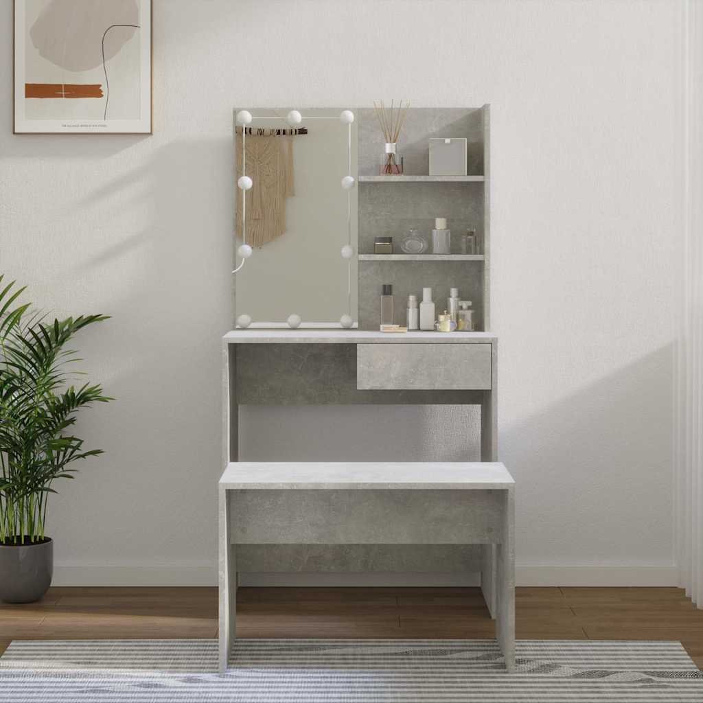 Walplus LED Dressing Table Set - Concrete Grey - 74.5 x 40 x 141 cm