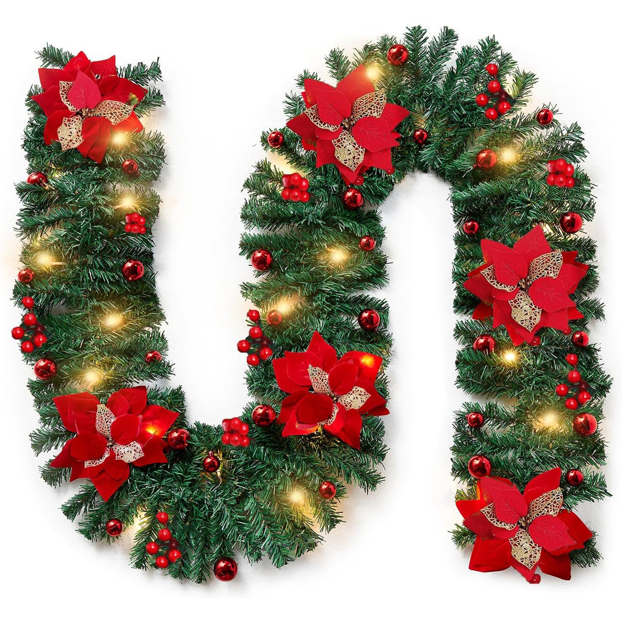 My Christmas Pre-Lit Christmas Garland with LED Lights 2.7m - Red