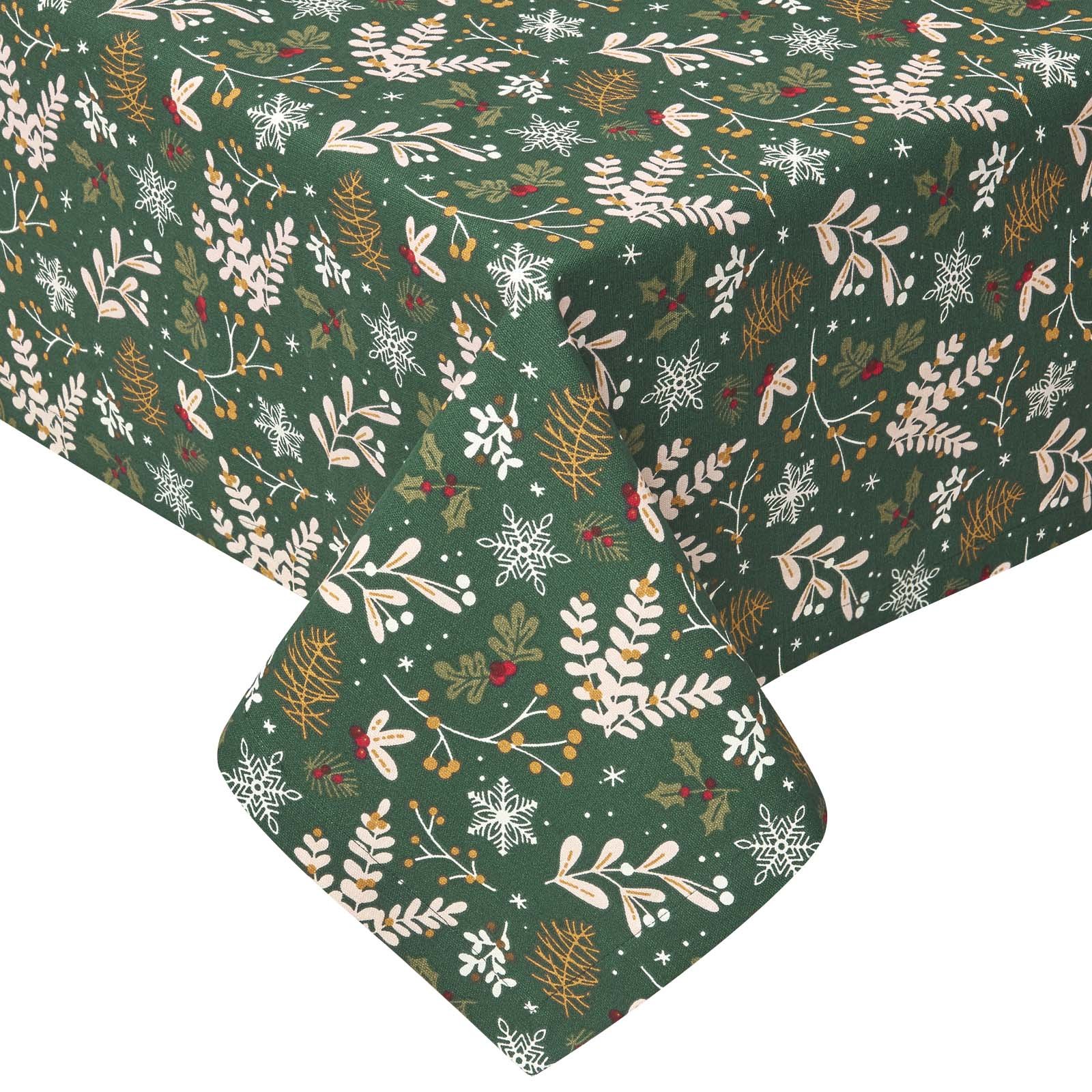Homescapes Cotton Christmas Festive Forest Round Tablecloth - 178 cm - Green