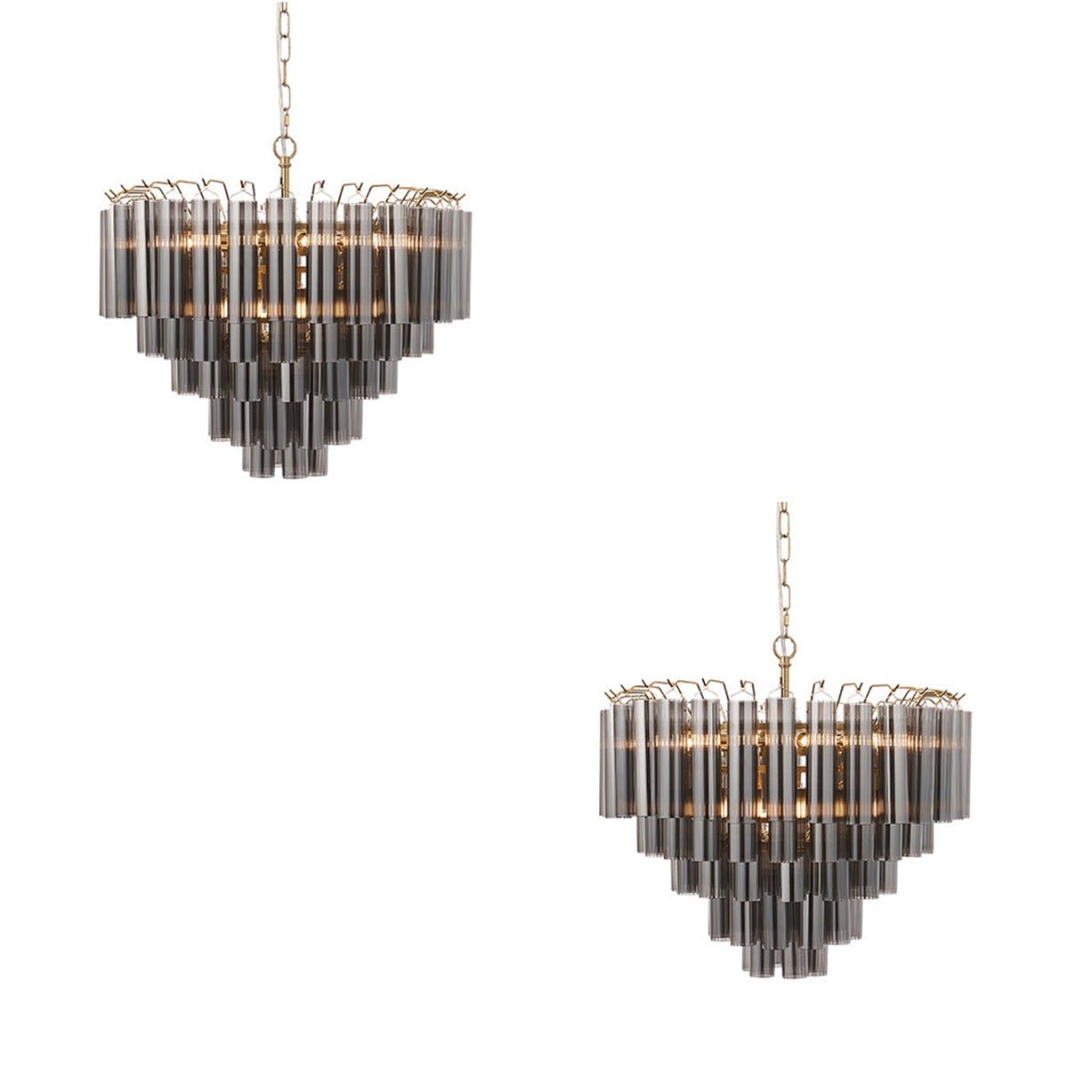 Loops Direct Set of 2 Satin Brass Chandelier - Smokey Grey Glass