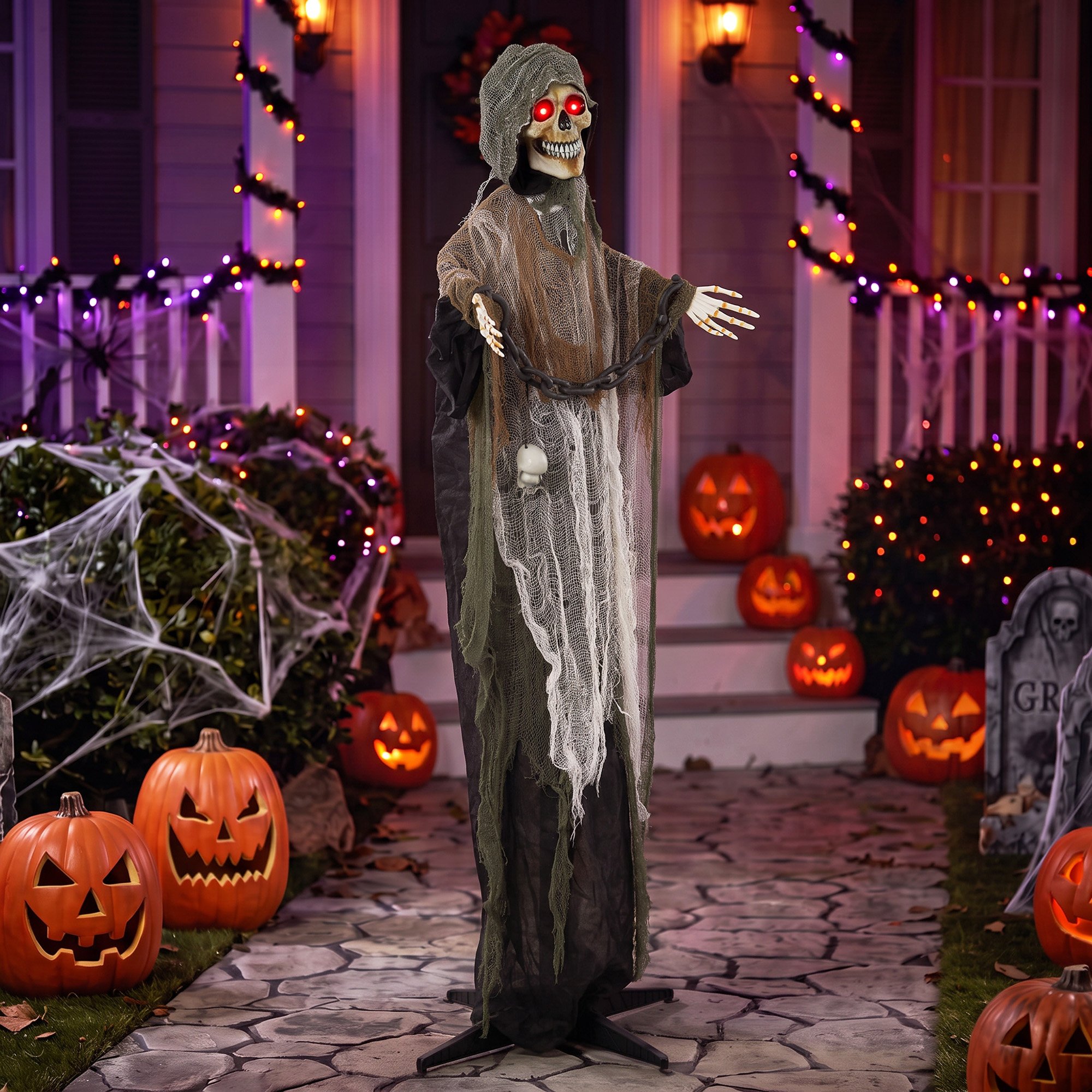 HOMCOM 5.6ft Animated Halloween Grim Reaper Decoration