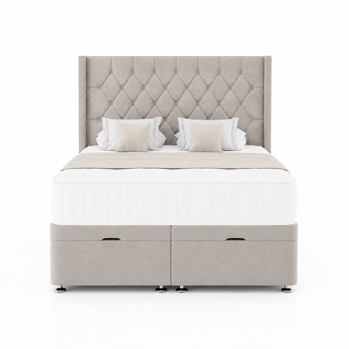 Comfy Deluxe Zoro  5ft King Size Plush Velvet End Lift Ottoman Bed Set - Coffee