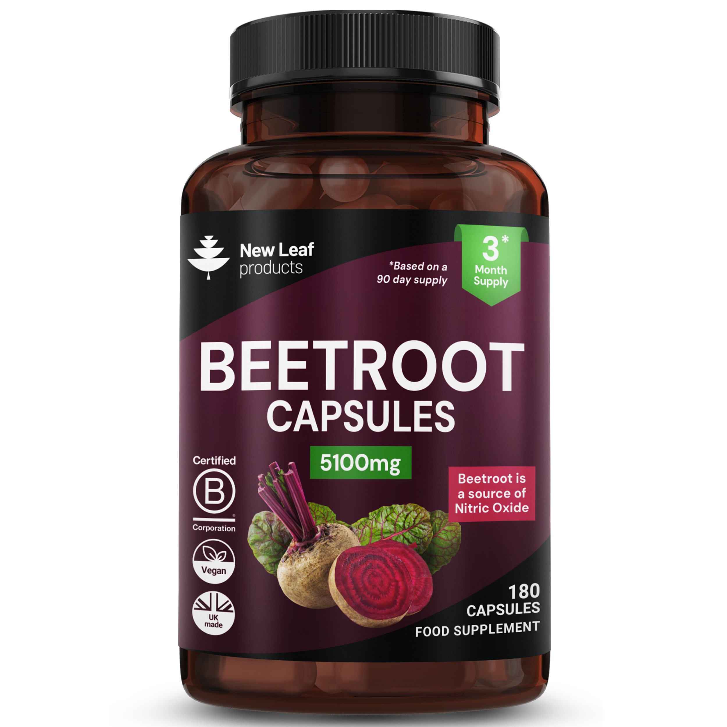 New Leaf Beetroot Extract with Black Pepper 5100mg - 180 Capsules
