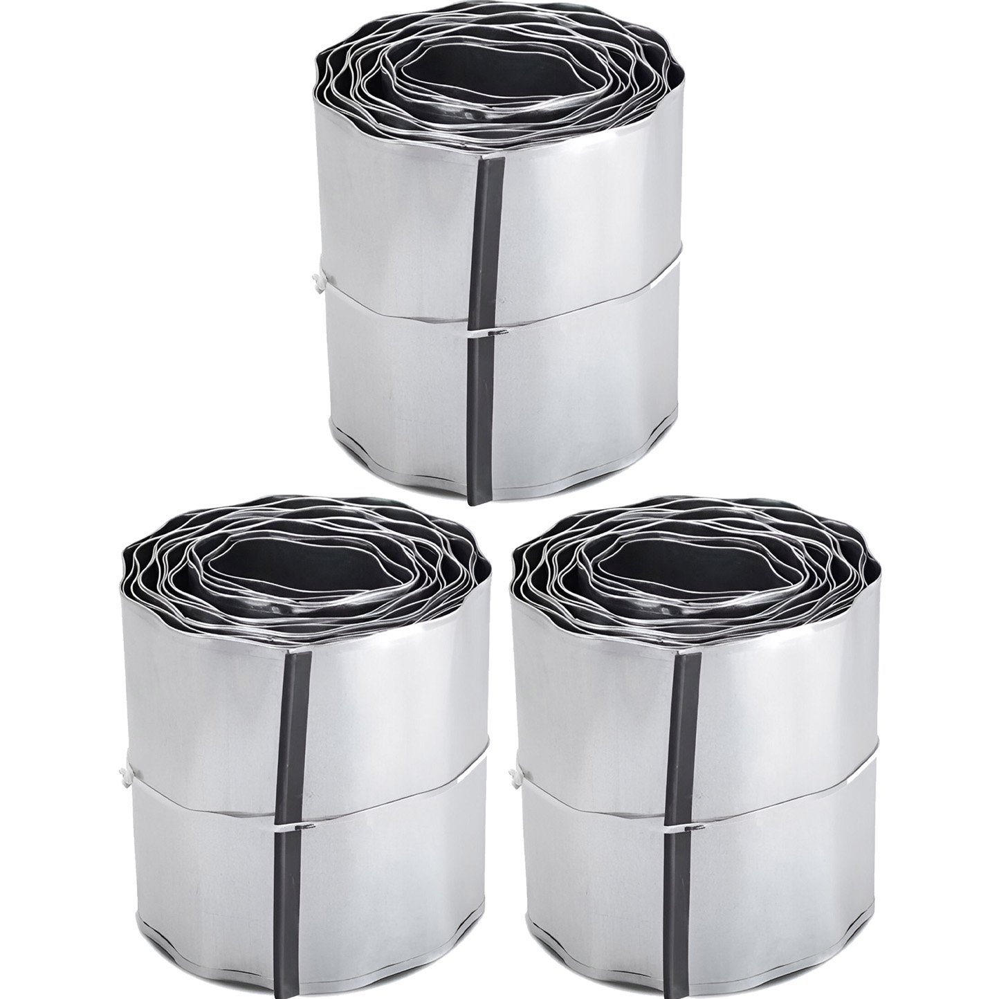 Primrose Galvanised Metal Garden Lawn Wavy Edge Border Edging Roll - Silver 15m