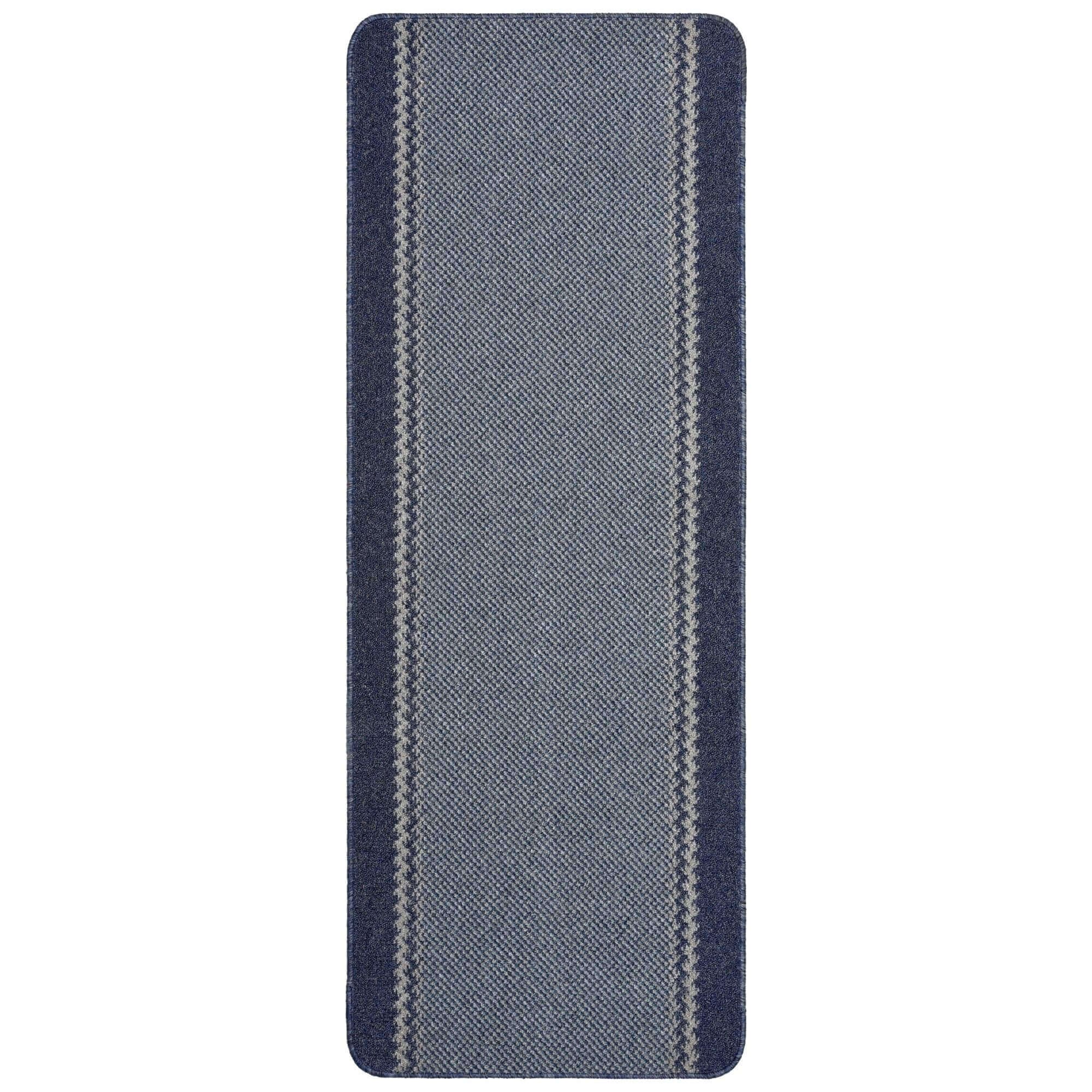 The Rugs Blue Lined Washable Bordered Slip Resistant  Runner Rug - 67 x 180cm