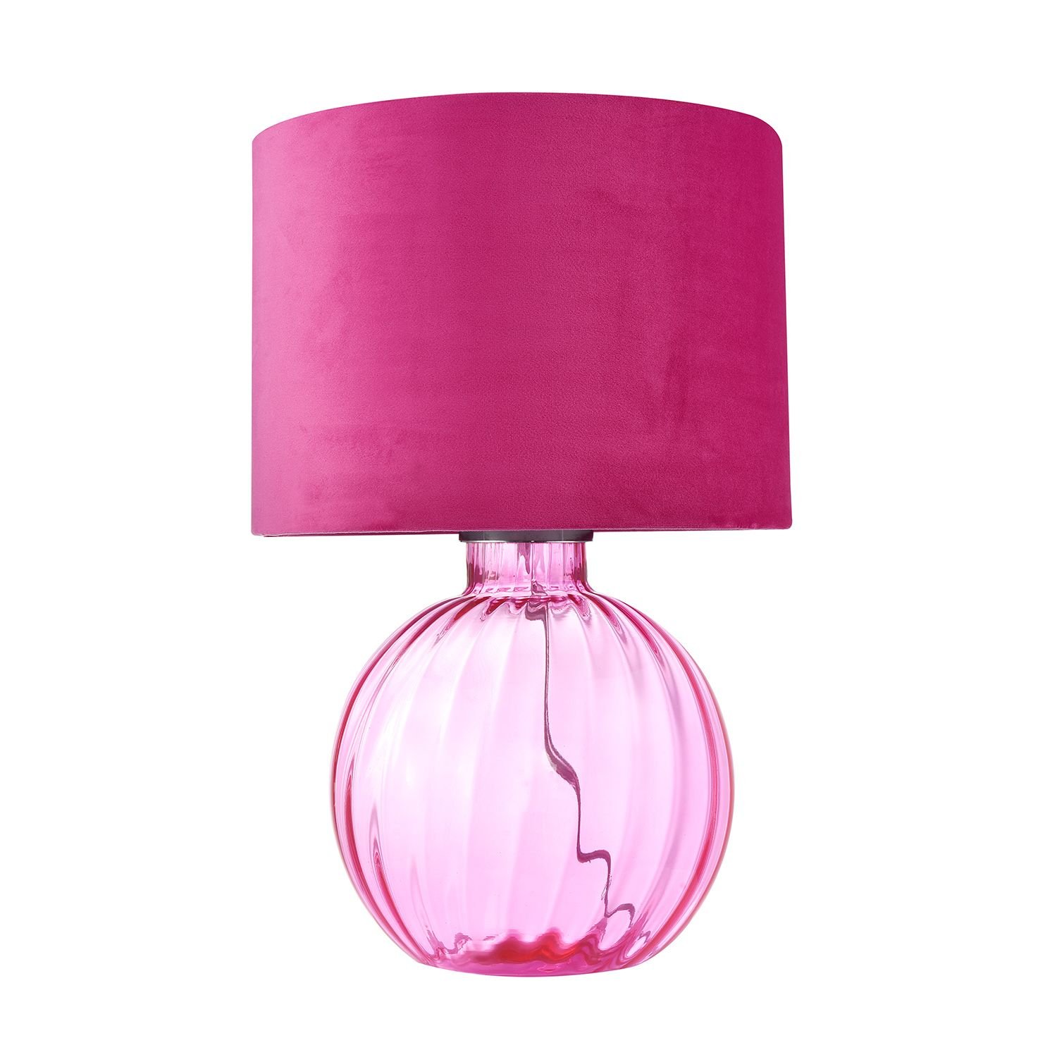 Happy Homewares Pink Ribbed Glass with Soft Velvet Fabric Table Lamp - 28cm