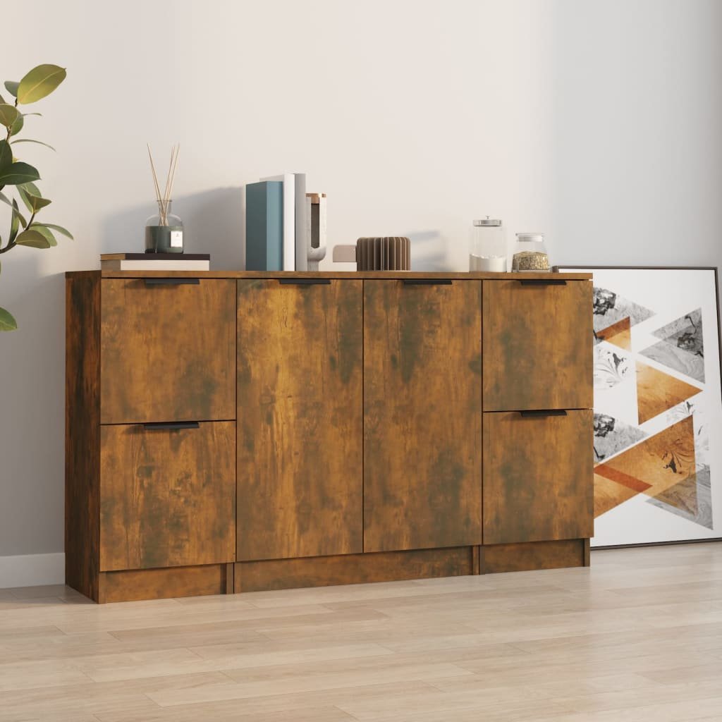 Walplus 3 Piece Engineered Wood Sideboard - Smoked Oak - 30 x 30 x 70 cm