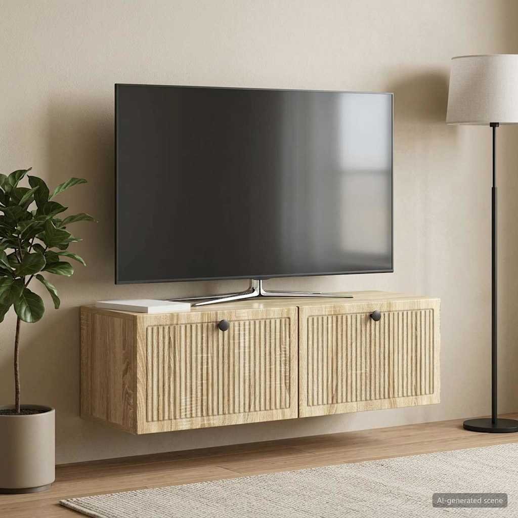 Walplus Engineered Wood Wall Mounted TV Cabinet - Sonoma Oak - 98 x 31 x 30 cm