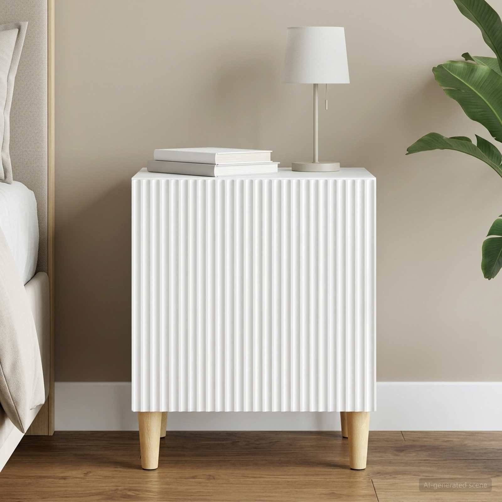 Walplus Engineered Wood Bedside Table - White - 43 x 34.5 x 50 cm