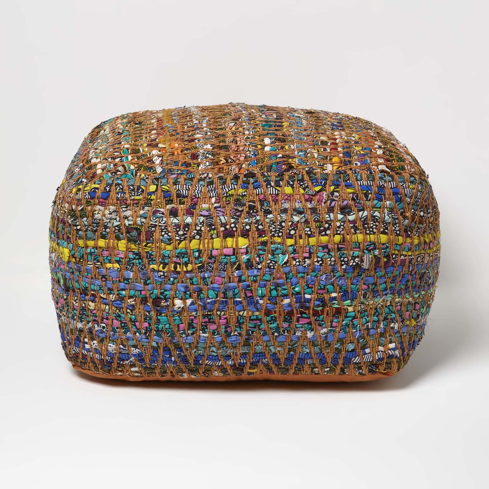 Homescapes Chindi Cotton Bean Filled Pouffe – 60 x 60 x 30 cm – Multicolour