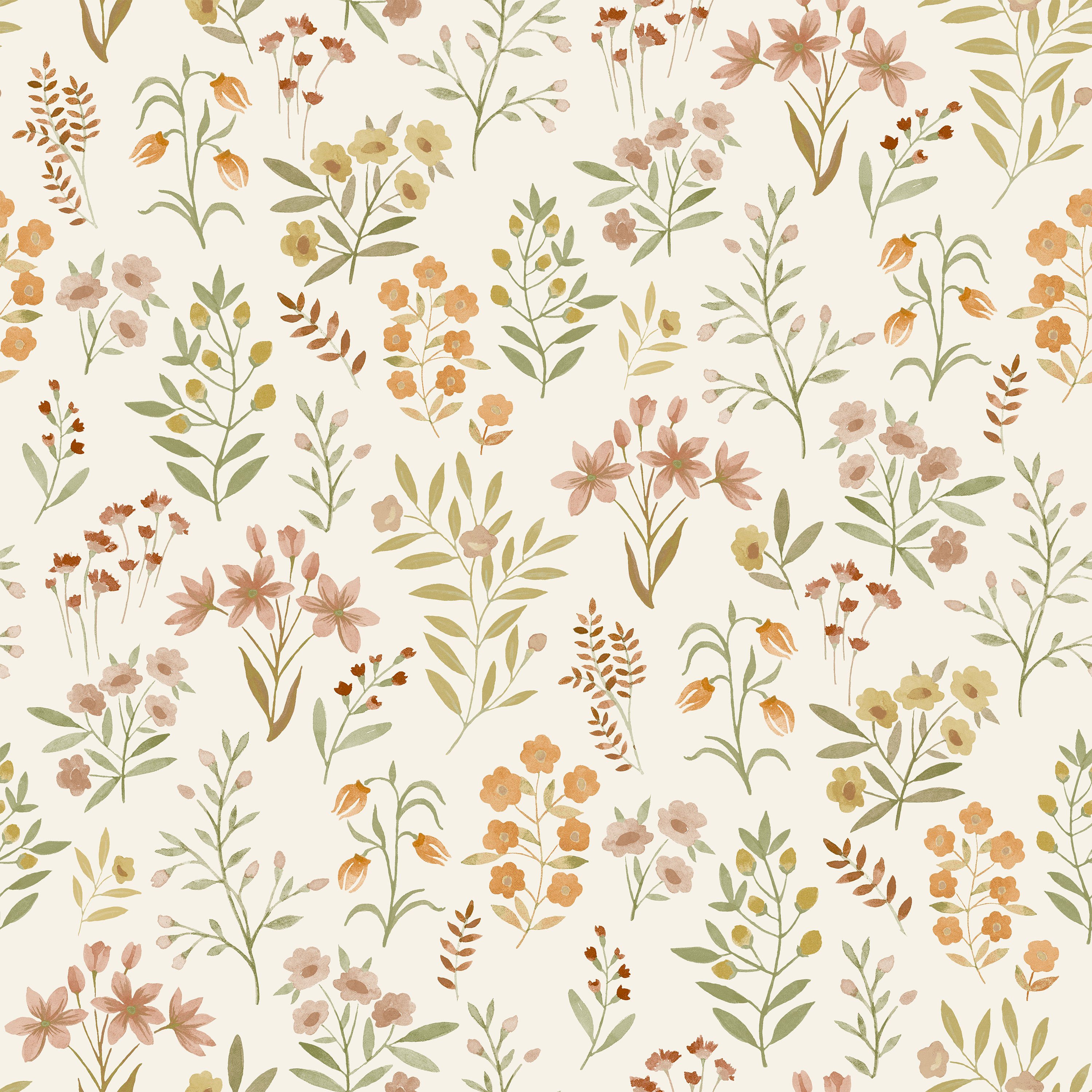 Grandeco Placed Posey Floral Sprig Textured Wallpaper - Warm Neutral Pink