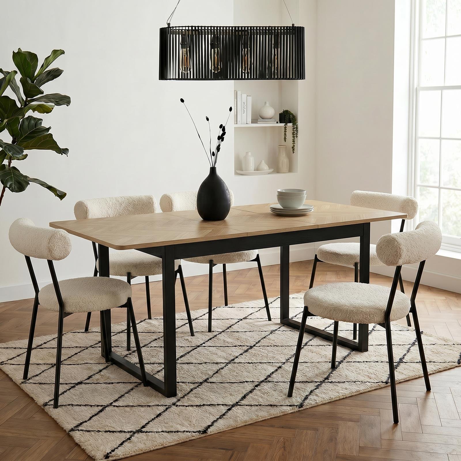 OHS Chevron 4-6 Seater Extendable Dining Table - Light Wood