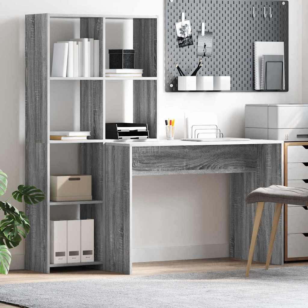 Walplus Shelf Engineered Wood Desk - Grey and Oak - 138.5 x 55 x 143 cm