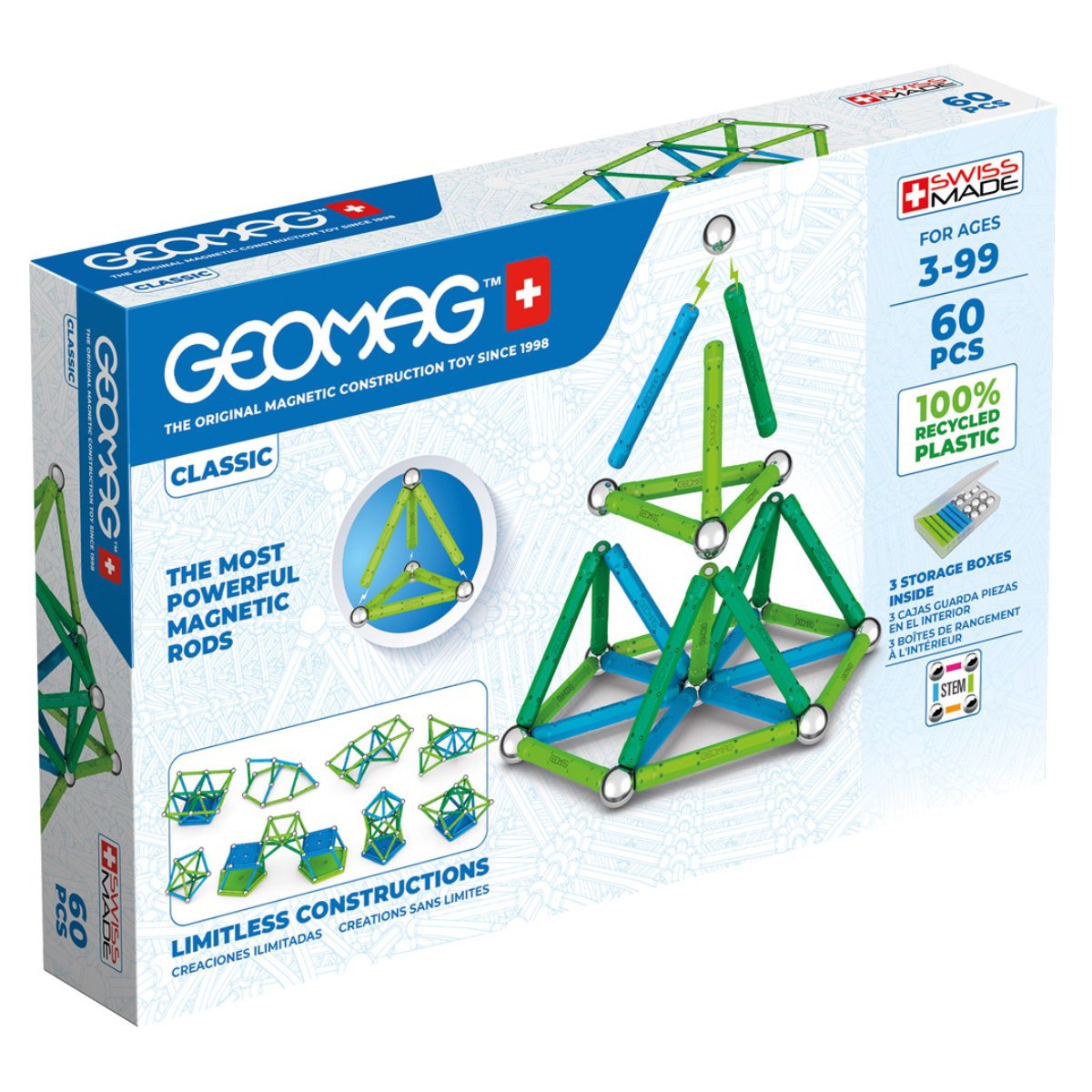 Geomag Classic Shapes Magnetic Block Set - 60 Piece