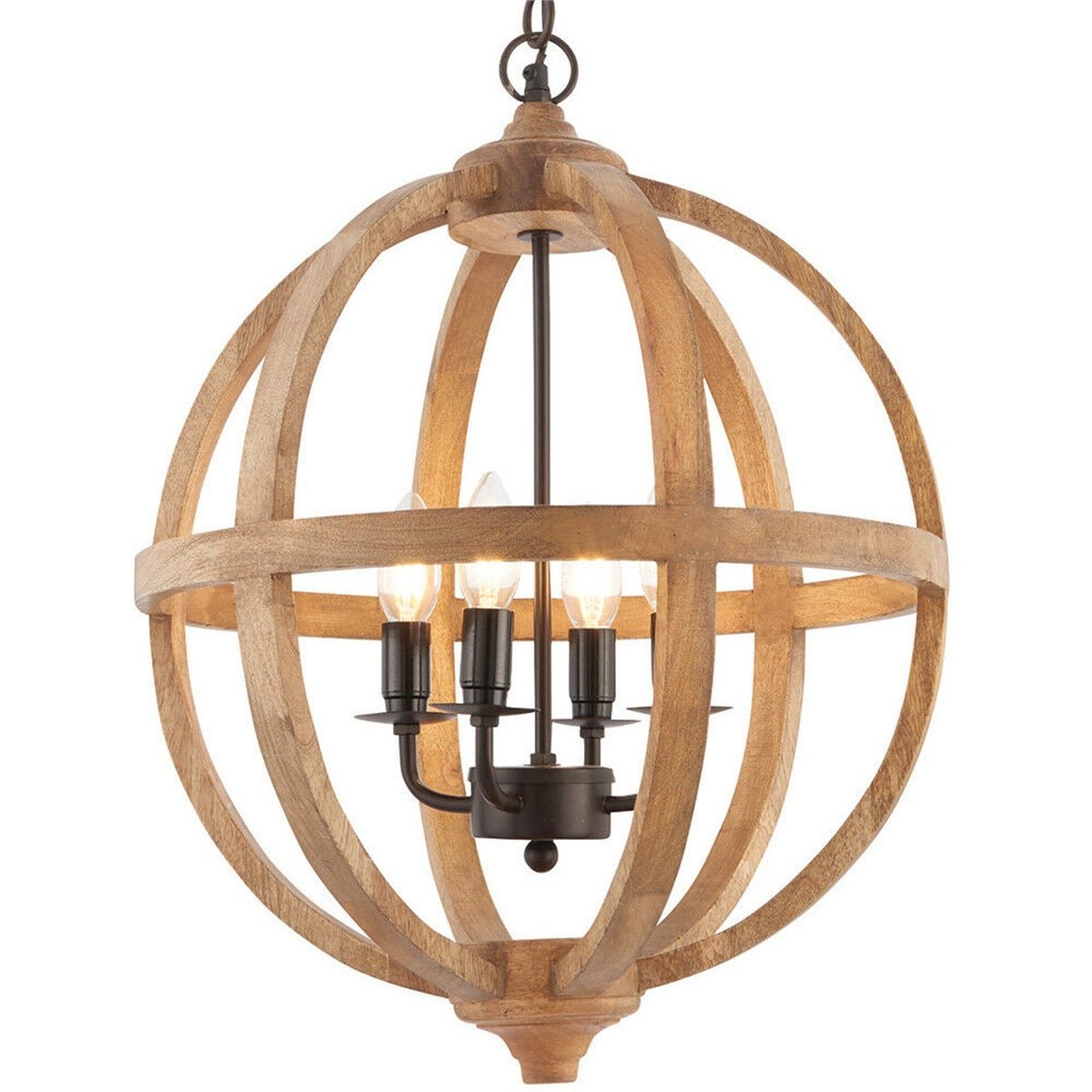 Loops Direct Mango Wood and Steel 4 Light Ceiling Pendant - Dark Bronze