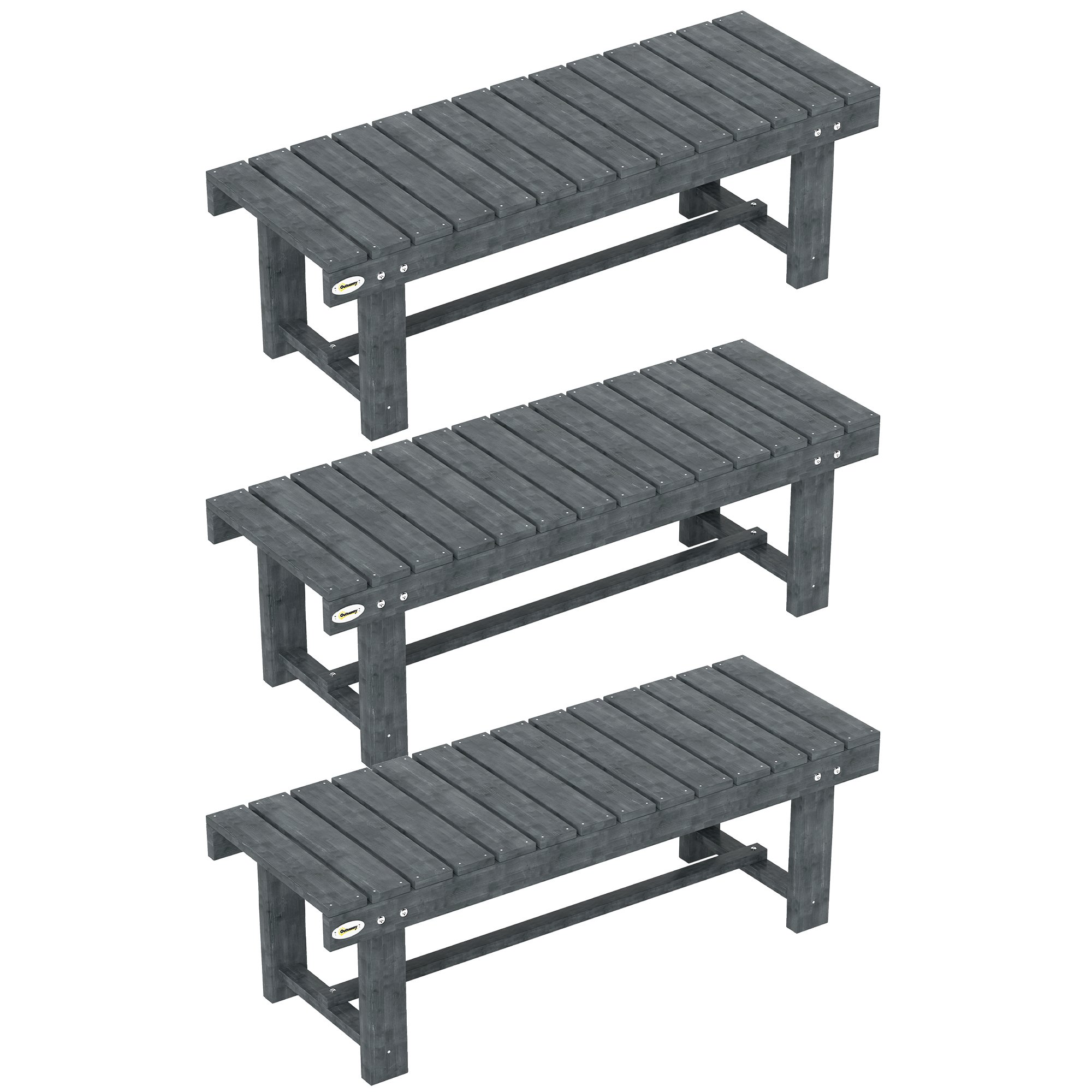 Outsunny Set of 3 Fir Wood Garden Bench – Grey