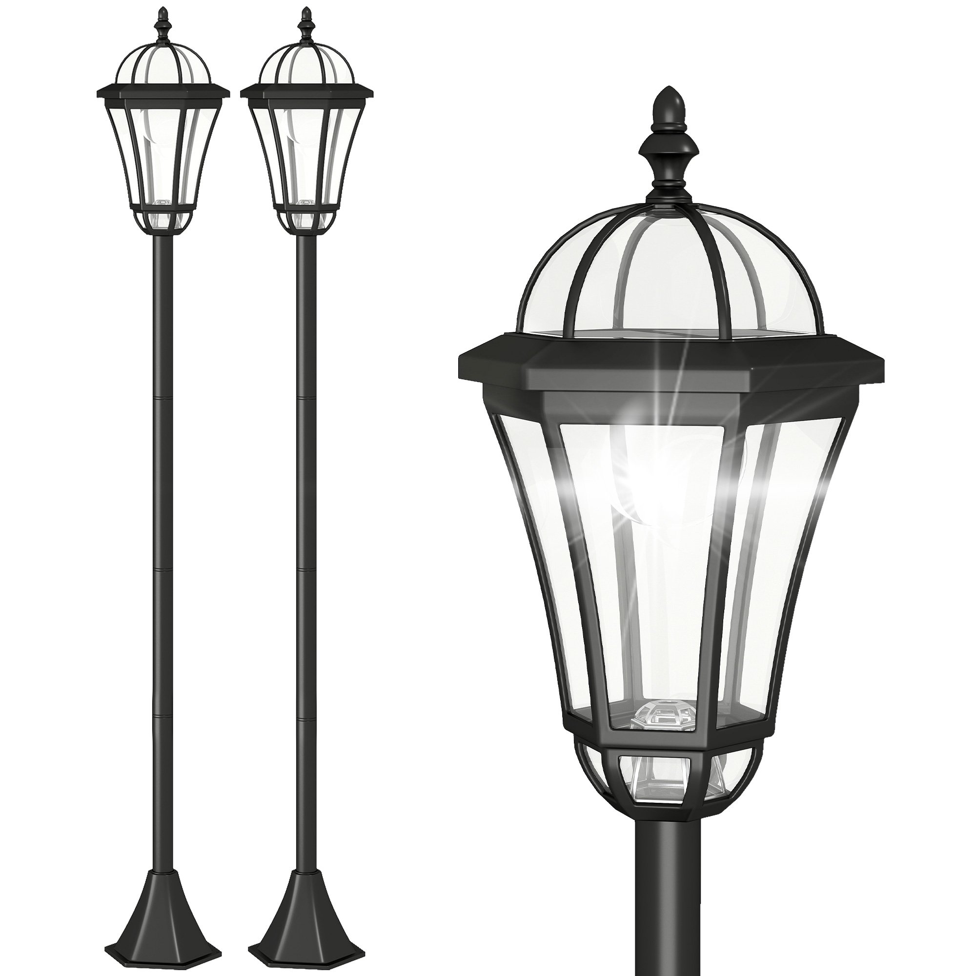 Outsunny 2 Pack 1.3m Solar Powered LED Lamp Post Lights - T2