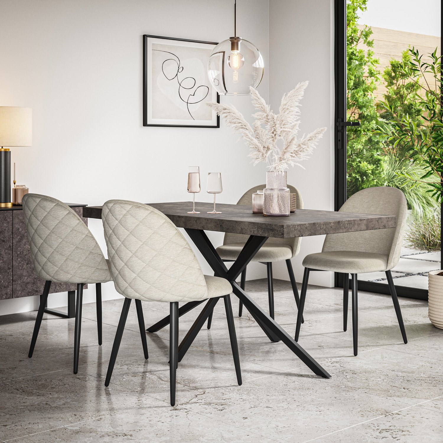 Furniture Online Donni Concrete Effect Dining Table & 6 Raye Beige Chairs