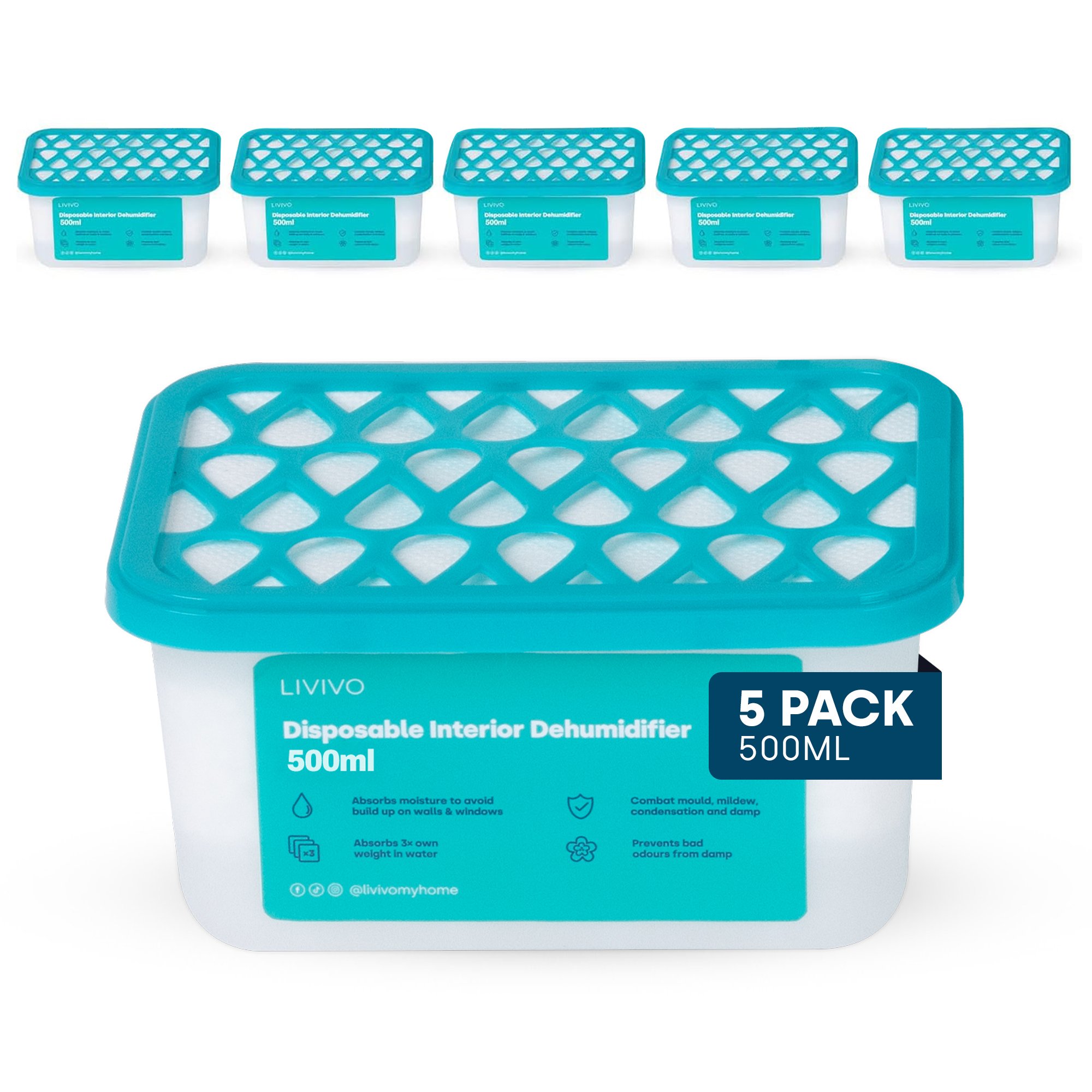 LIVIVO Disposable Teardrop Dehumidifiers - Pack of 5