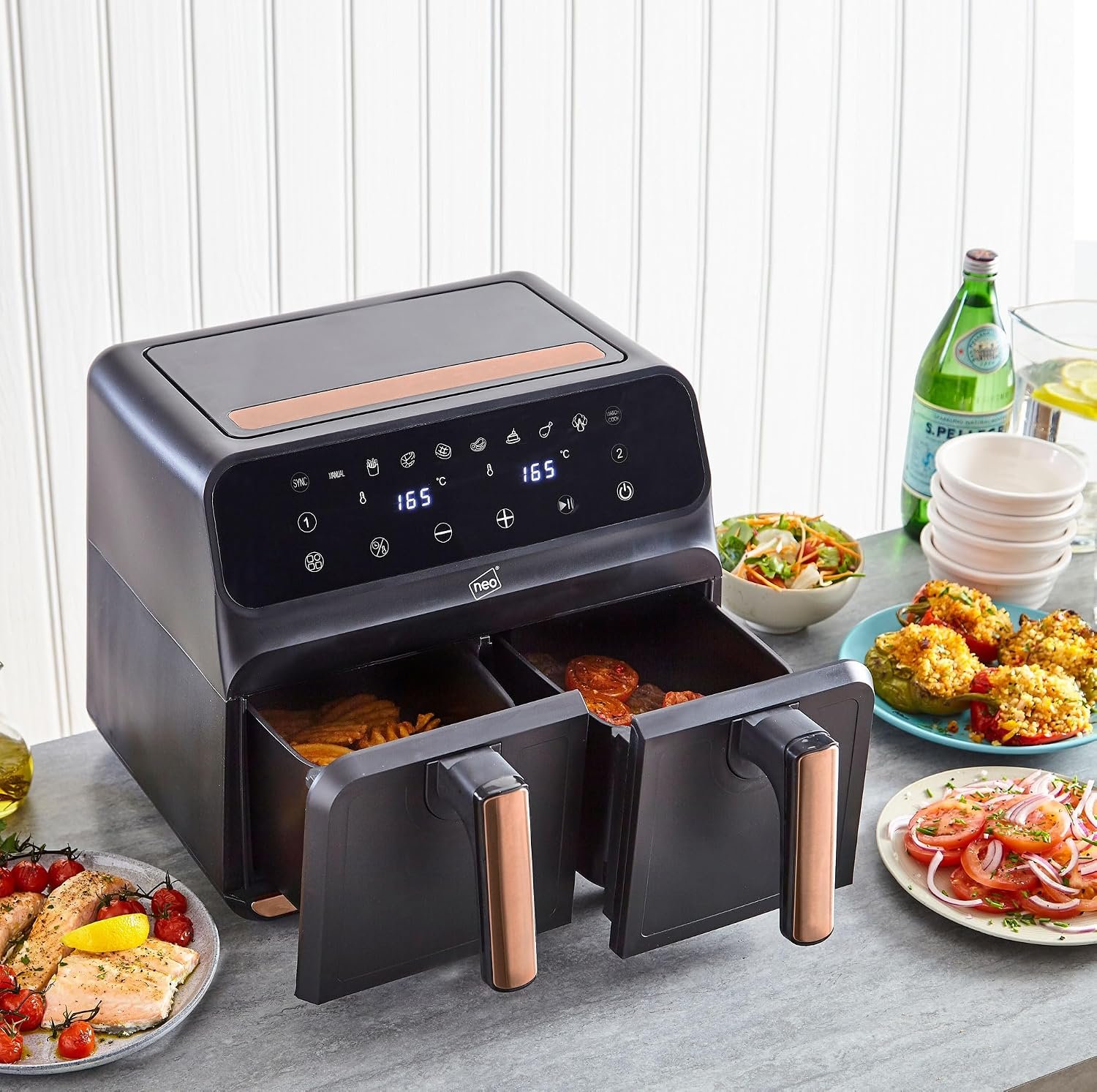 Neo Electric 8.5L Digital Air Fryer with Dual Drawer - Black & Copper