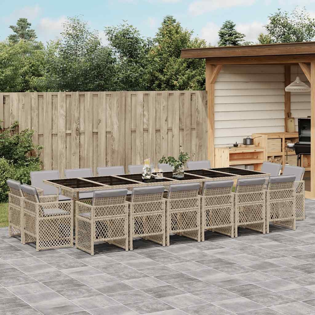 Walplus 17 Piece Poly Rattan Garden Dining Set - Beige - 330 x 106 x 73 cm