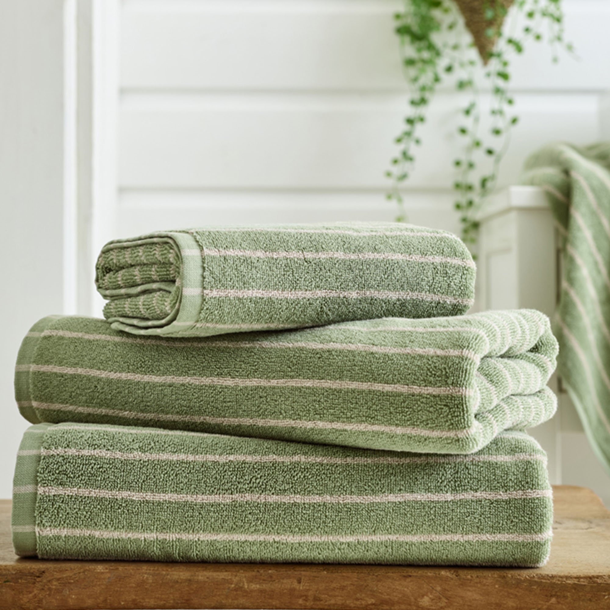 Deyongs Malmo Stripe Cotton Hand Towel - Sage & Biscuit