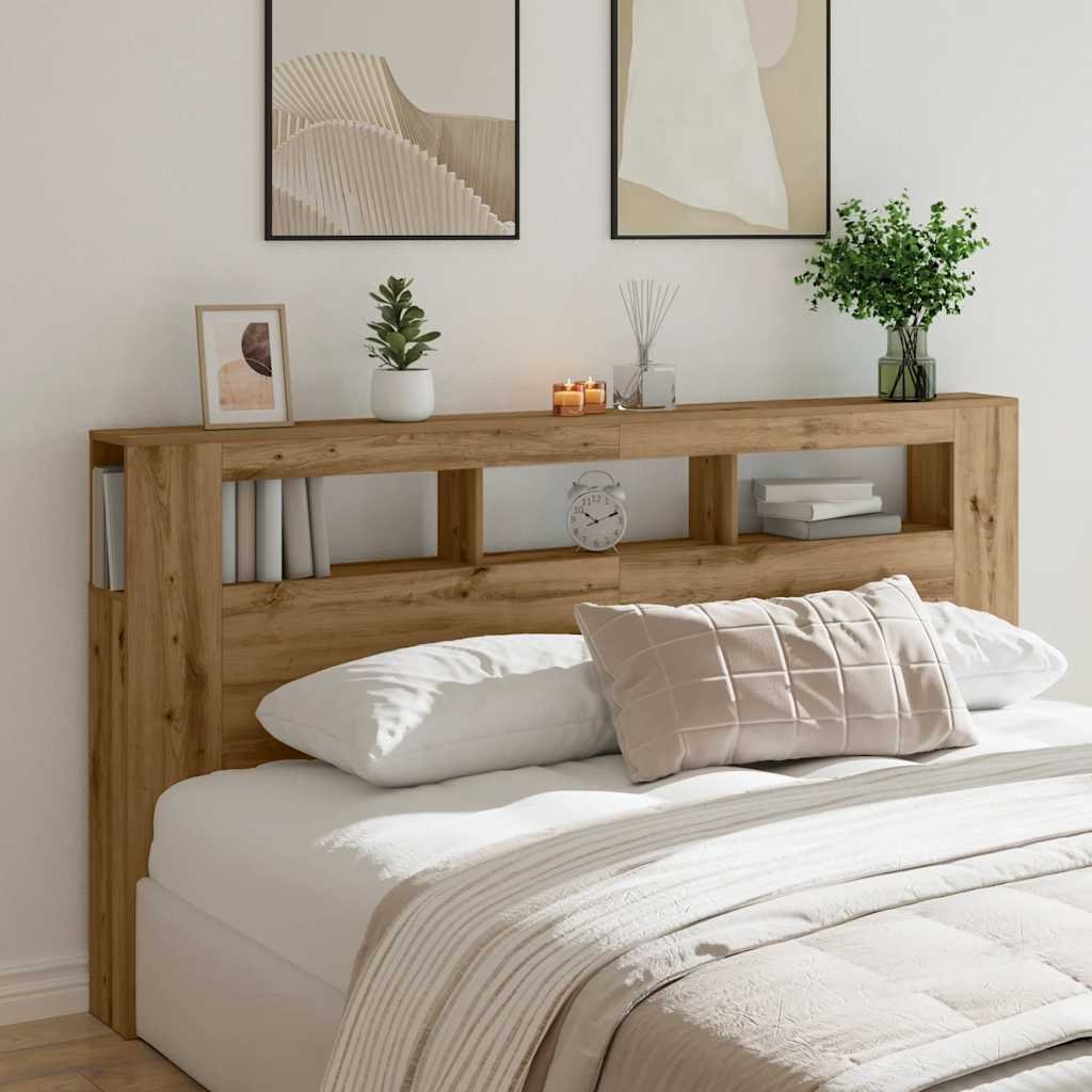 Walplus Engineered Wood LED Headboard - Oak - 200 x 18.5 x 103.5 cm