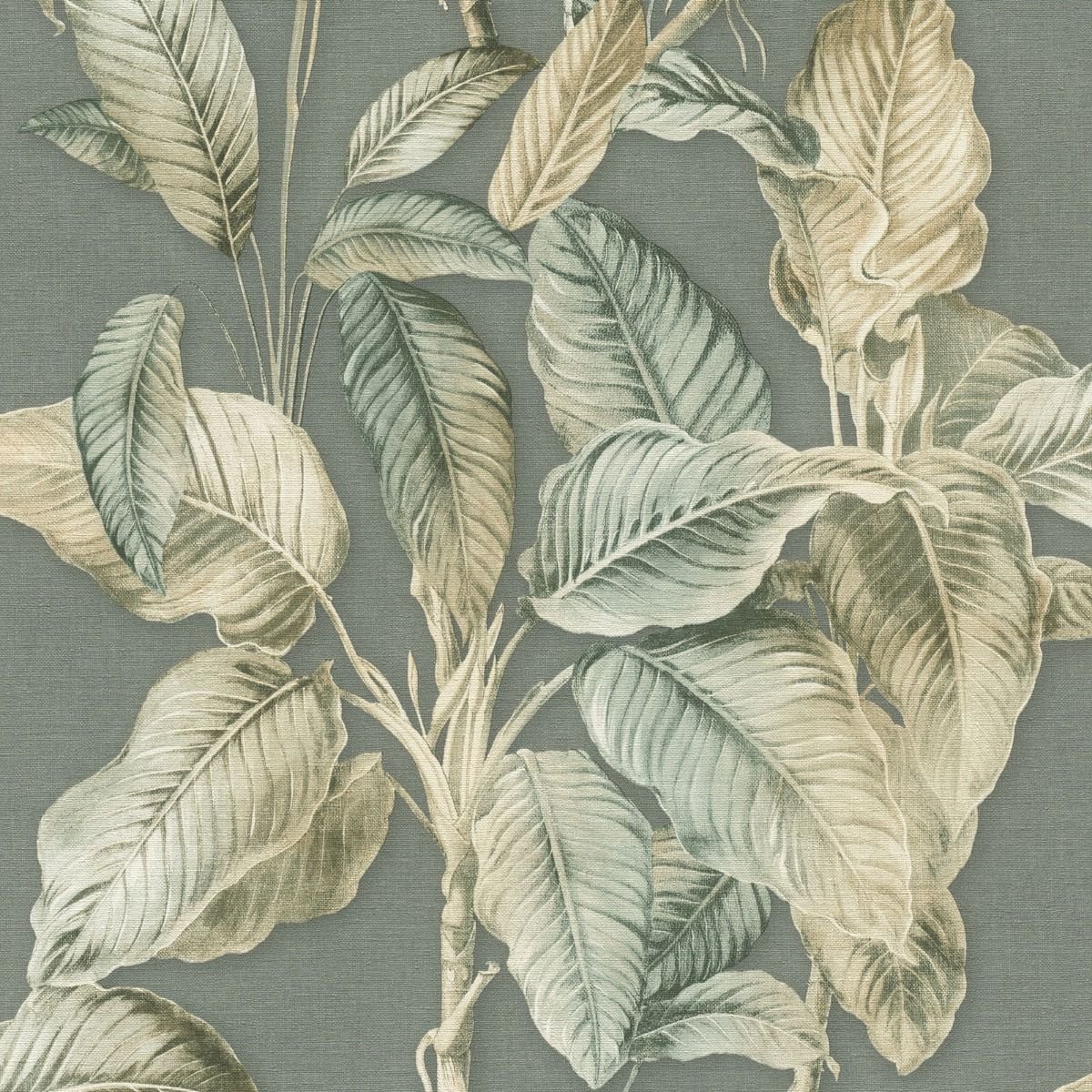 Rasch Boho Palm Leaf Vinyl Wallpaper - Blue & Green