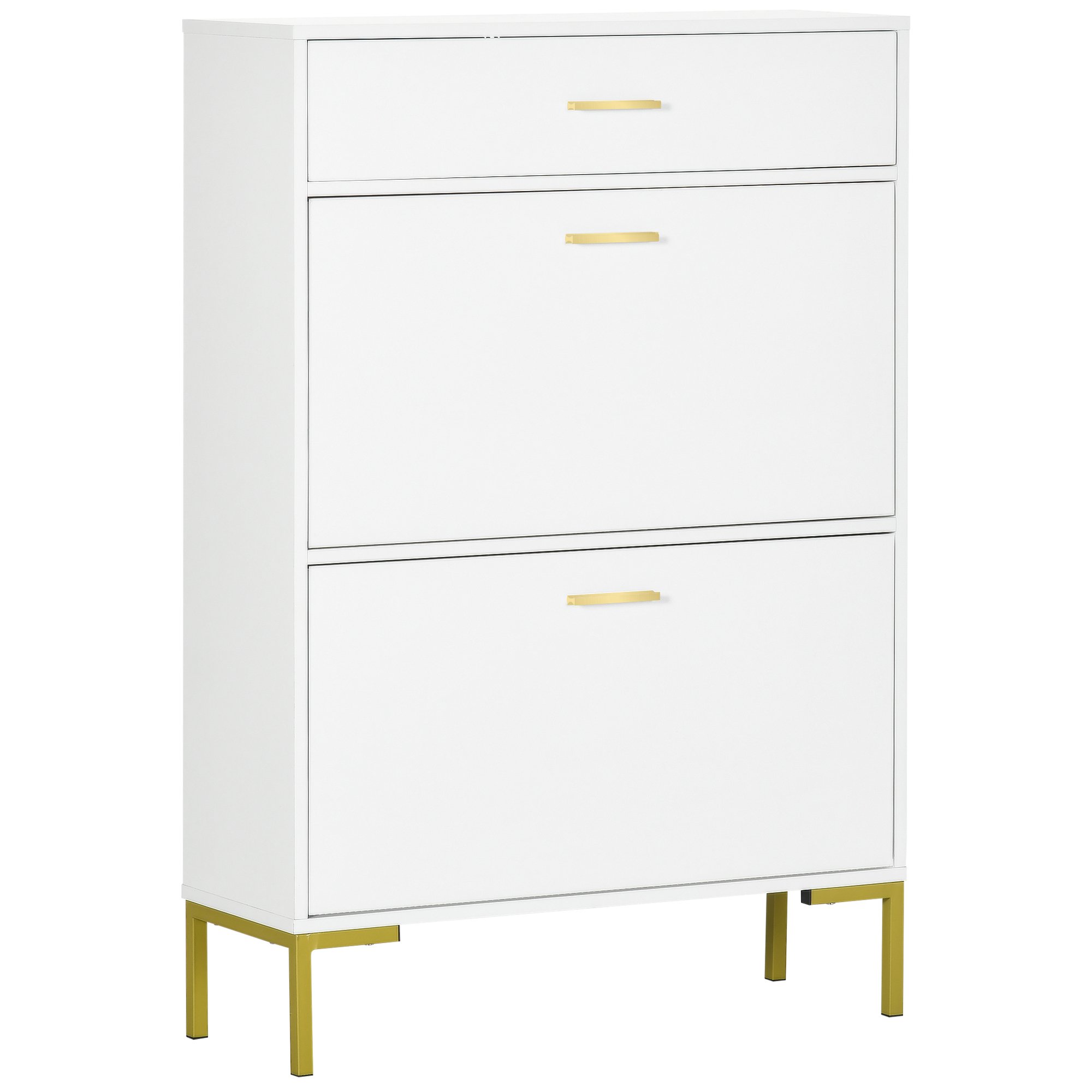 HOMCOM 3 Drawer Shoe Cabinet with Adjustable Shelf and 2 Flip Doors - White