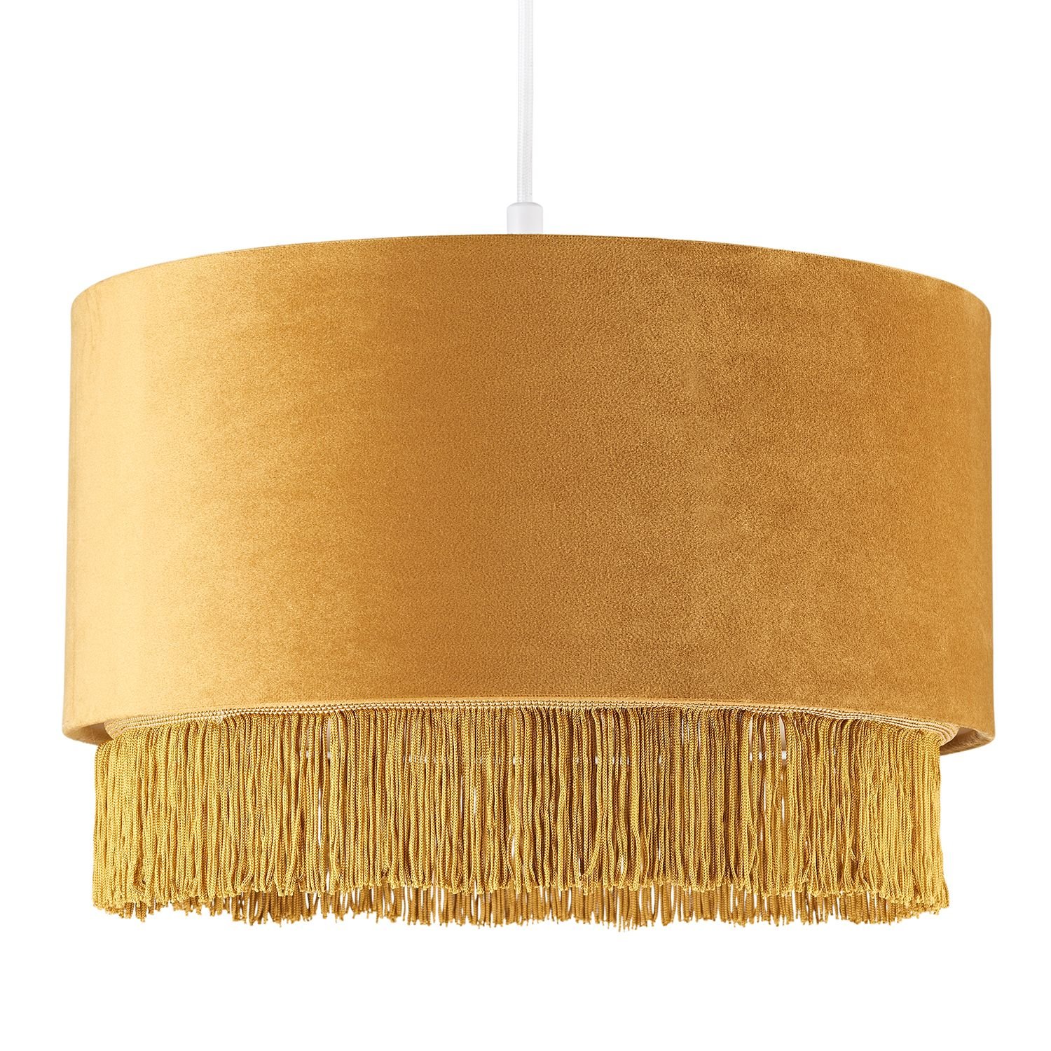 Happy Homewares Ochre Mustard Drum with Tassels Pendant Shade - 35cm