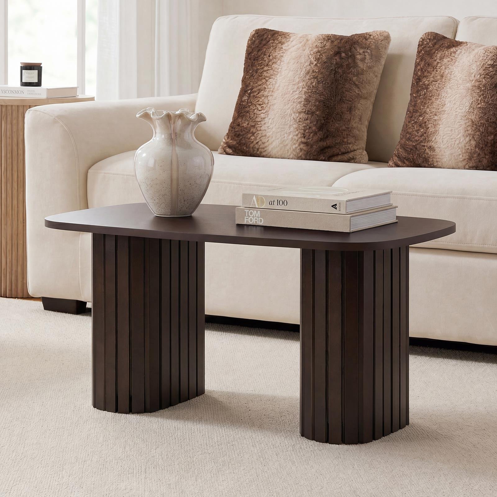 OHS Madison Ribbed Coffee Table - Coffee Brown