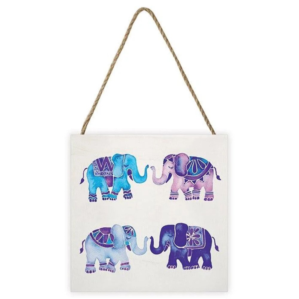 Cat Coquillette Wooden Elephant Plaque - Blue