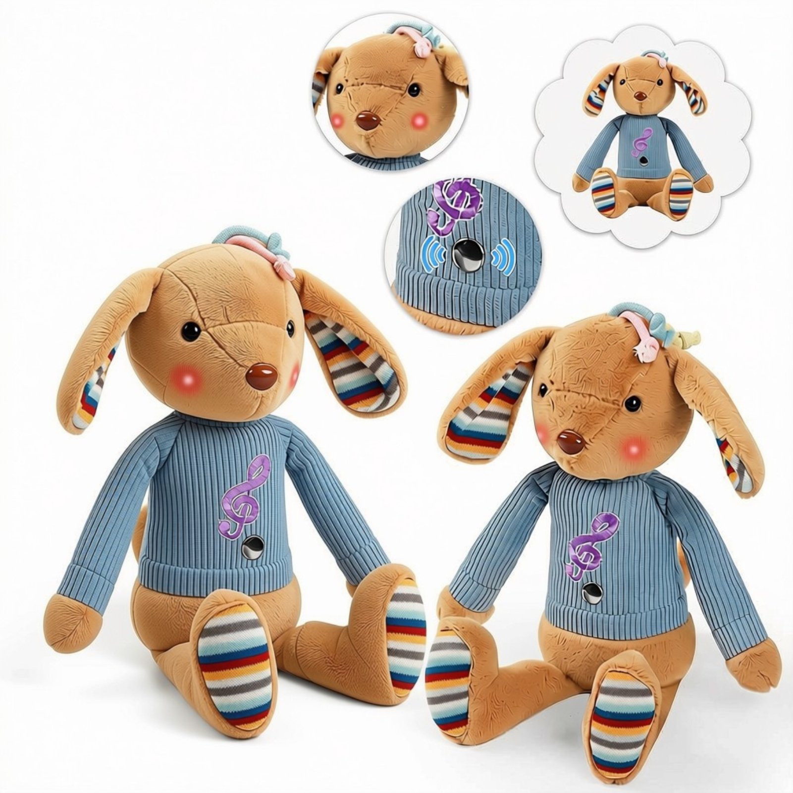 deAO Musical Bunny Plush Toy-Blue