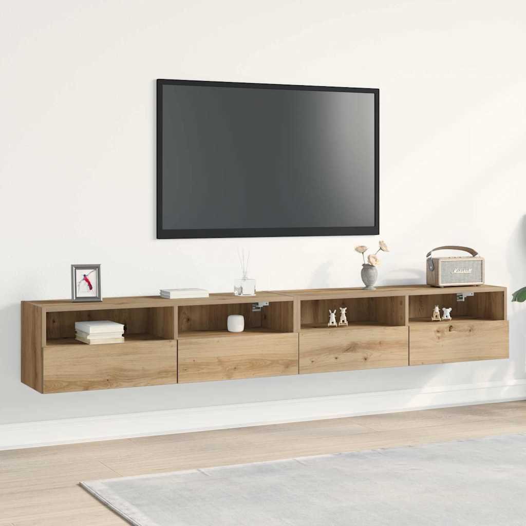 Walplus 2 Piece Engineered Wood TV Wall Cabinet - Artisan Oak - 100 x 30 x 30 cm
