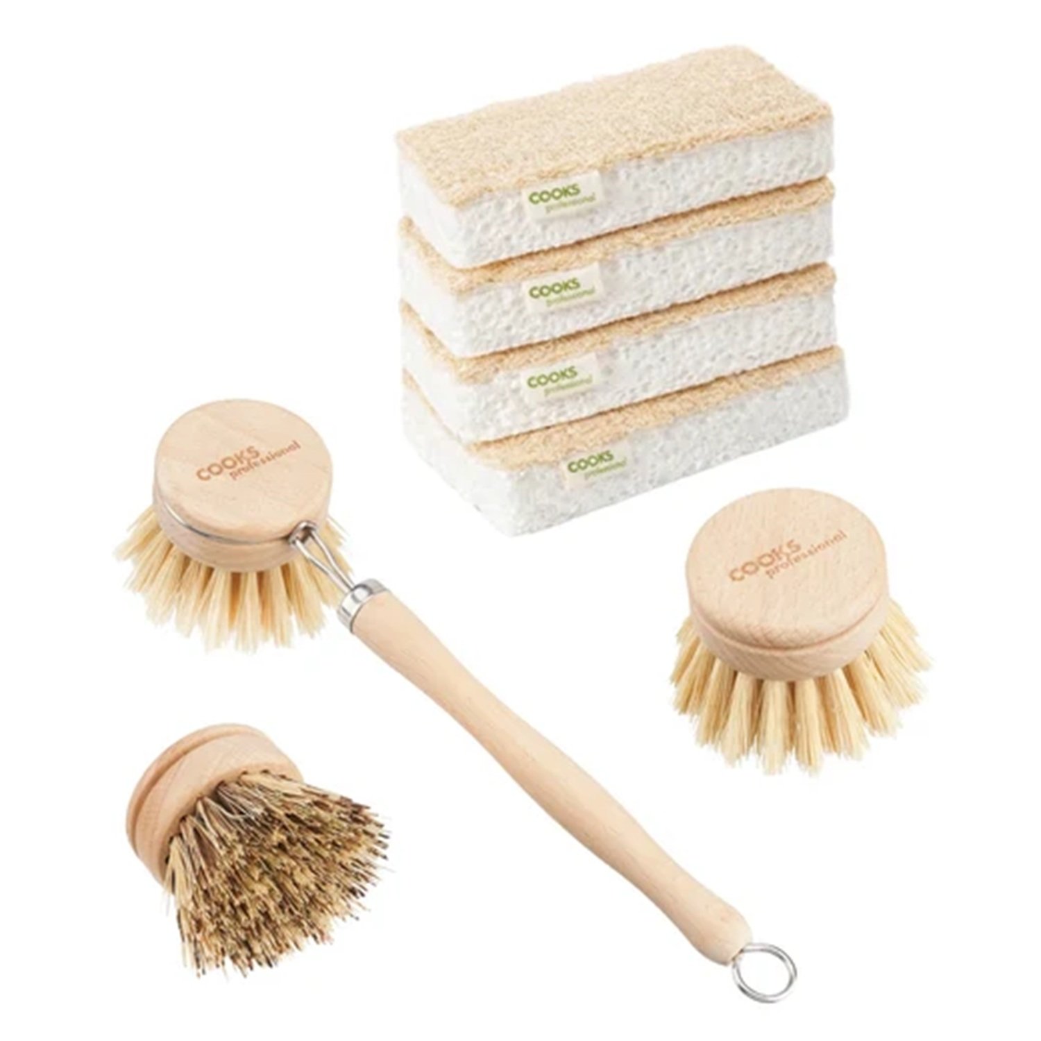 Cooks Professional Natural Scourer Sponges & Bamboo Washing Up Brush
