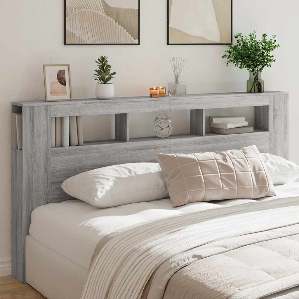 Walplus Engineered Wood LED Headboard - Grey and Oak - 200 x 18.5 x 103.5 cm