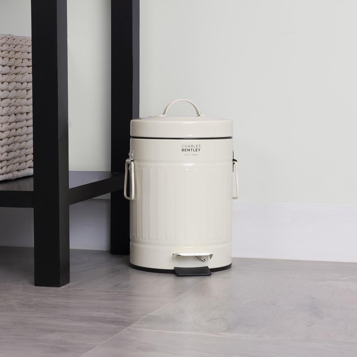 Charles Bentley 3L Steel Waste Rubbish Kitchen Bathroom Mini Pedal Bin - Cream