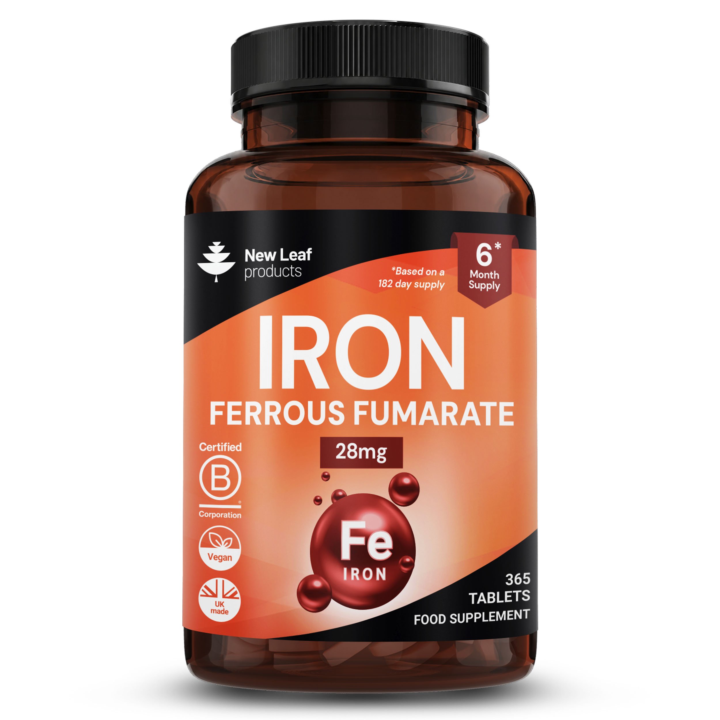 New Leaf Iron Ferrous Fumarate Fe 28mg - 365 Tablets