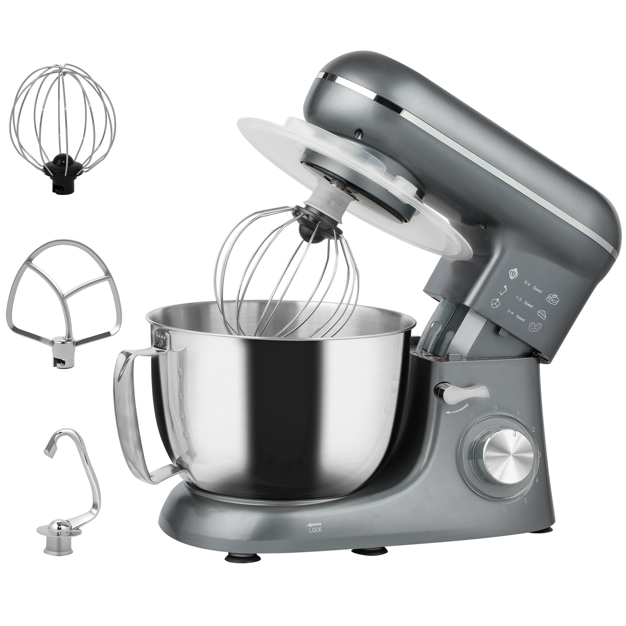 HOMCOM 4.5L 1300W Stand Mixer Food Mixer for Baking 6 Speeds Silver