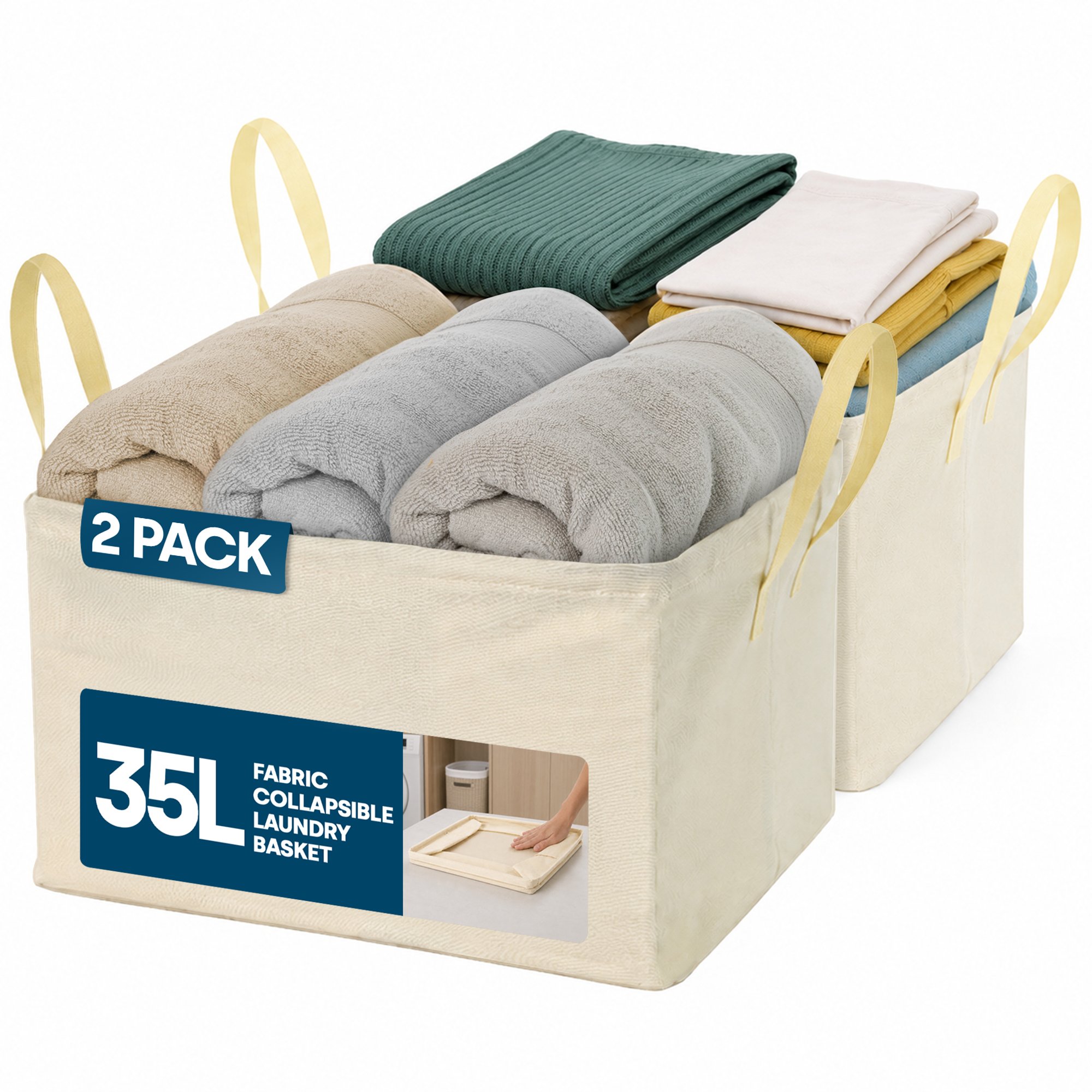 LIVIVO Set of 2 Collapsible Fabric Laundry Bags - Beige