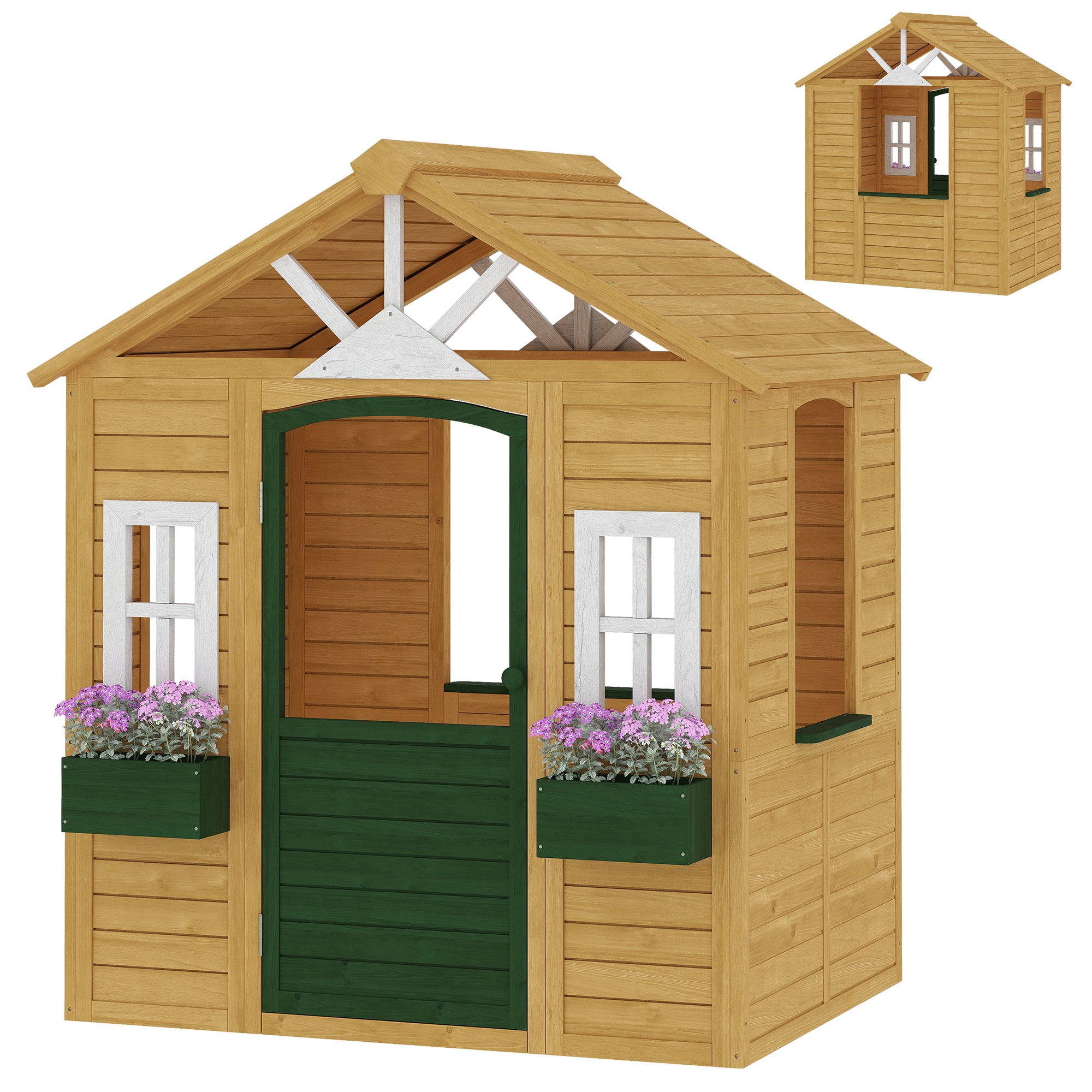 AIYAPLAY Wooden Indoor Outdoor Kids Playhouse with Working Door - Brown